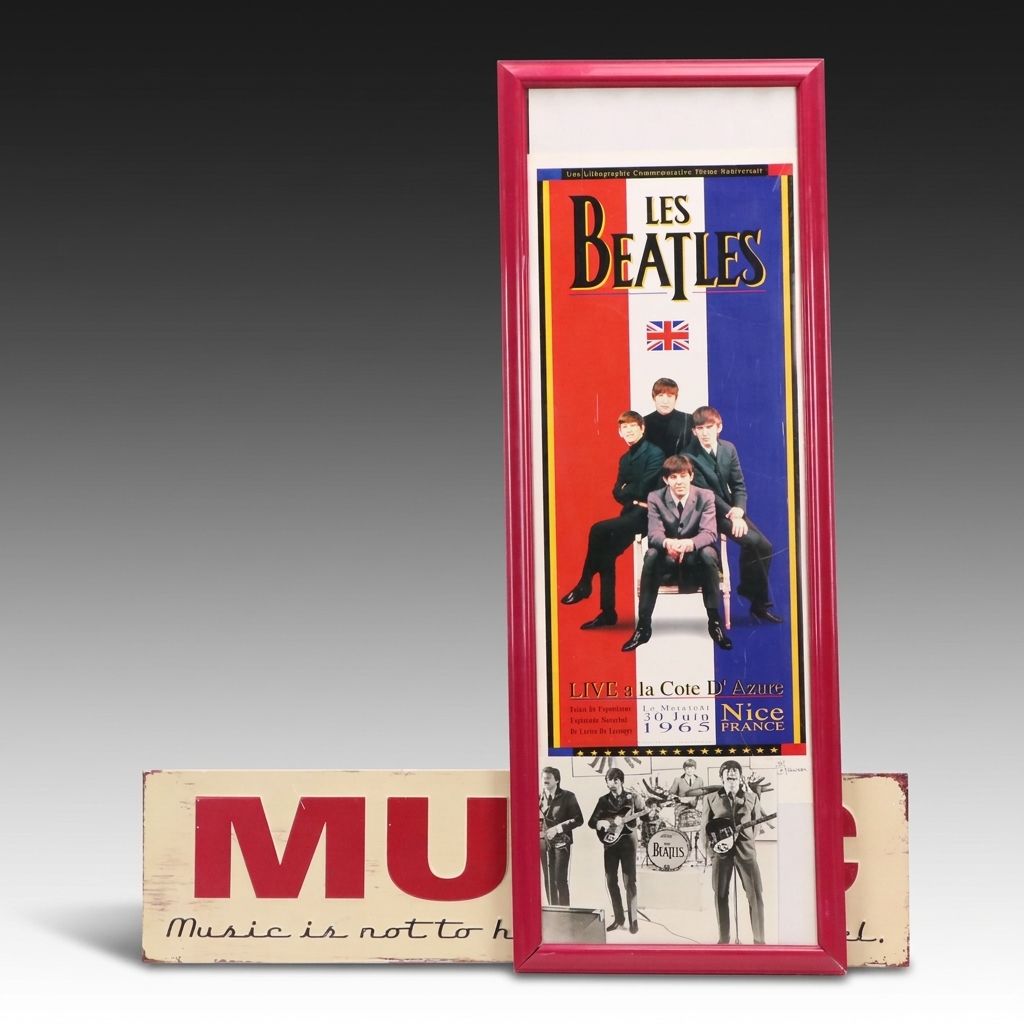 French "Les Beatles" Commemorative Poster and Photo Print with Music Sign