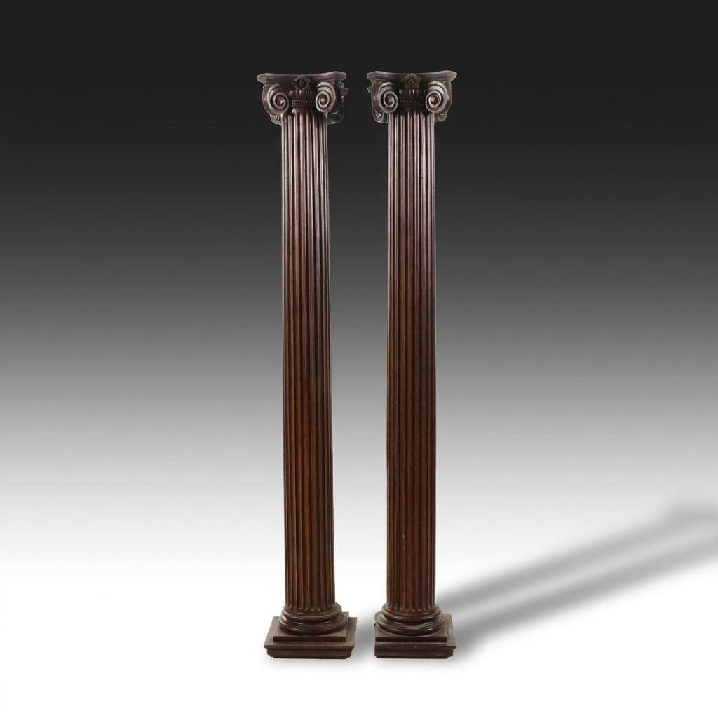 Pair of Victorian Neoclassical Style Carved Oak Pillars
