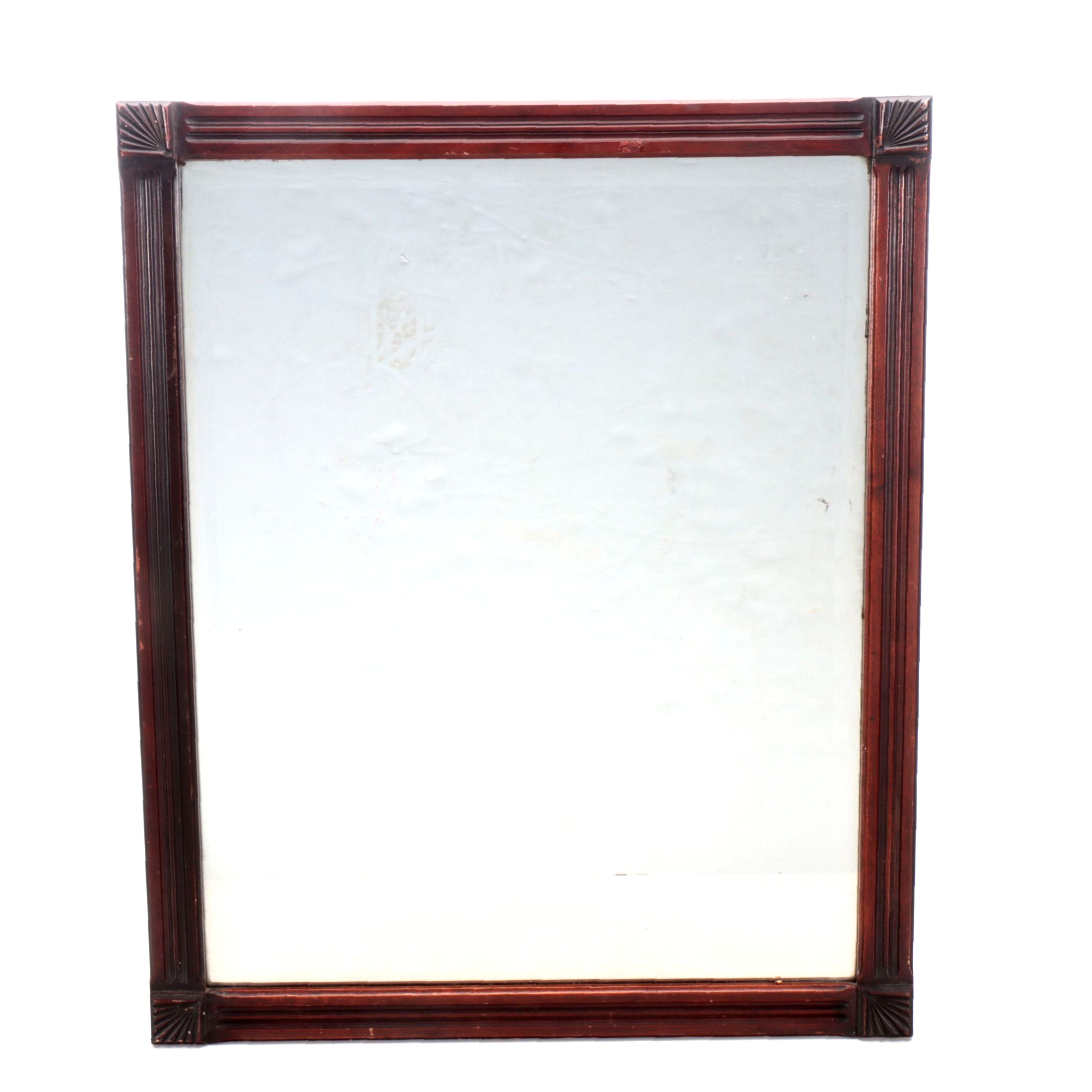 Hand-Carved Rectangular Wooden Wall Mirror, Early to Mid-20th C.
