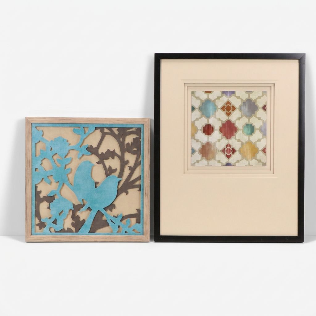 At Home Laser Cut Birds Silhouette Art, and Triple Matted Quatrefoil Print