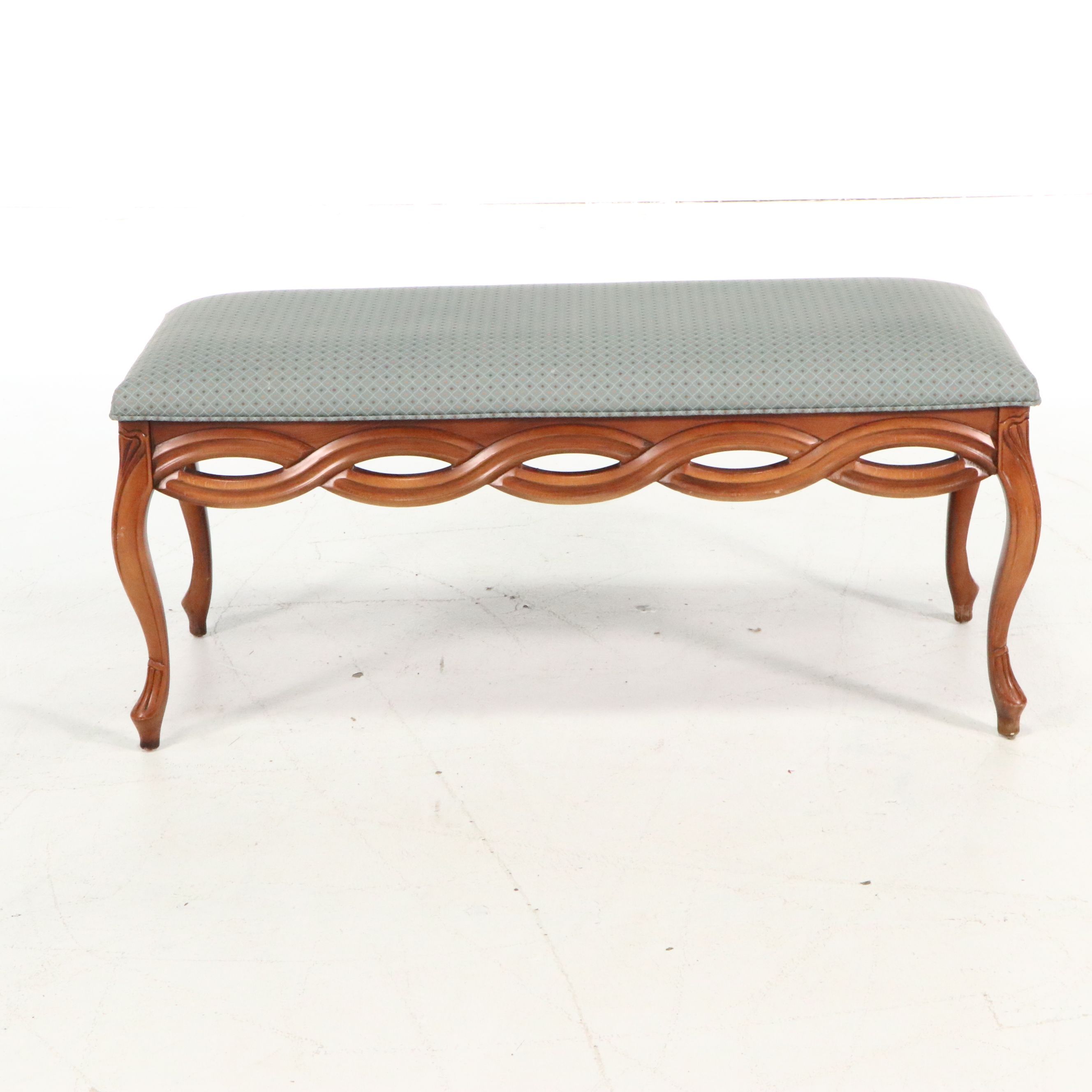 French Provincial Style Carved Walnut Bench
