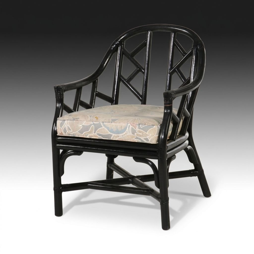 Clark Casual Furniture Black Lacquered Rattan Barrel Chair, Late 20th Century