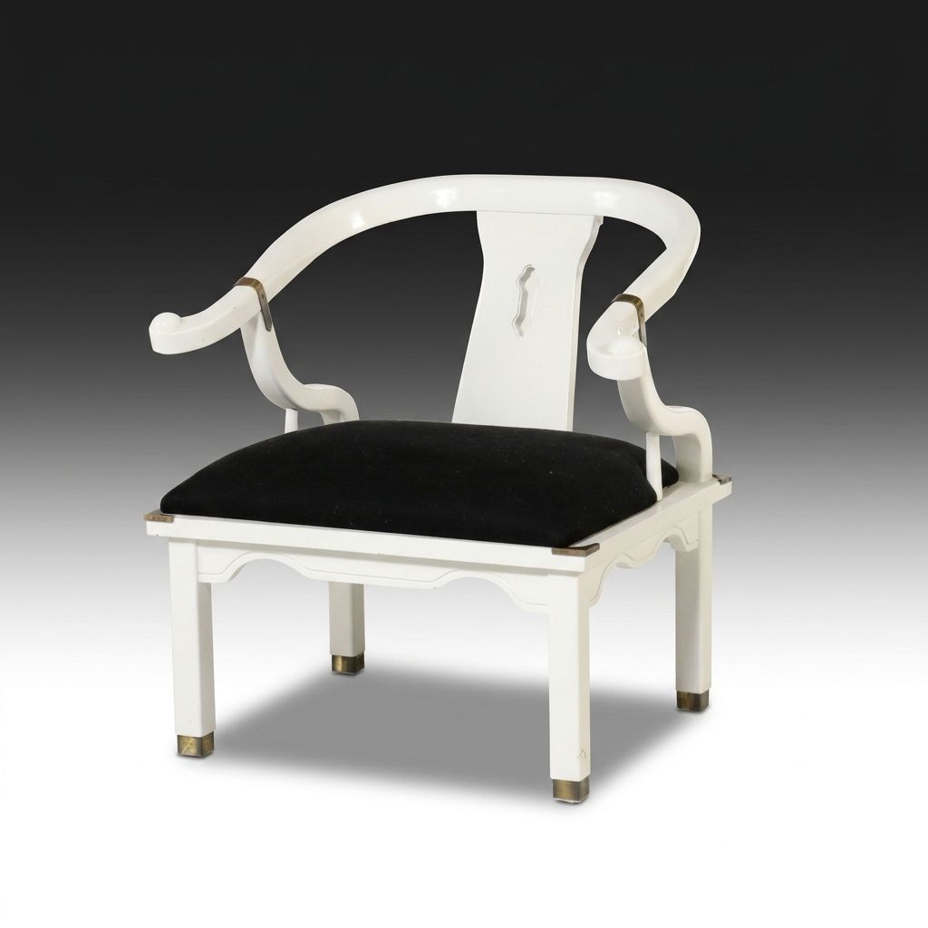 Hollywood Regency White Lacquered Ming Style Horseshoe Back Armchair
