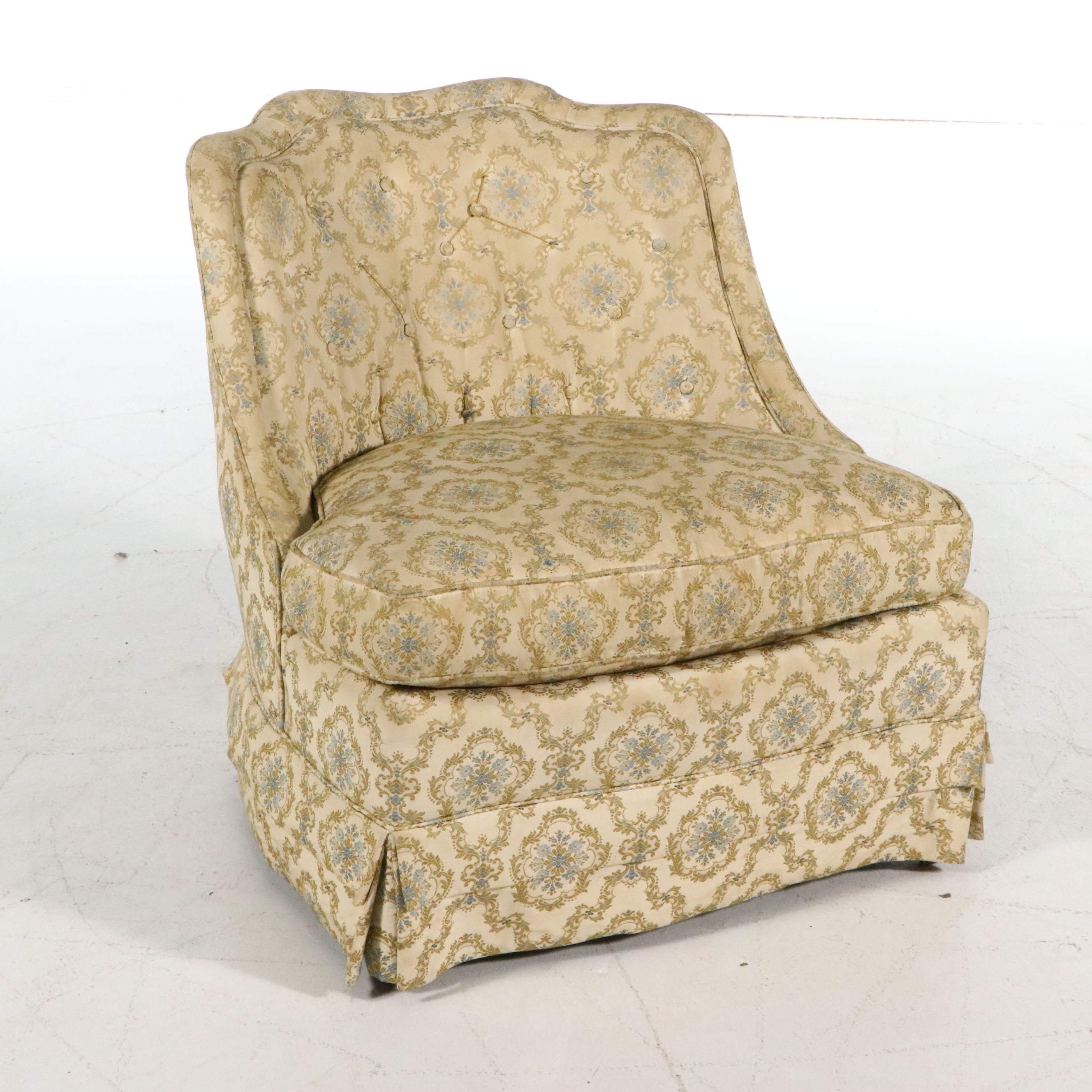 Pair of Henredon Damask Upholstered Slipper Chairs, Mid to Late 20th Century