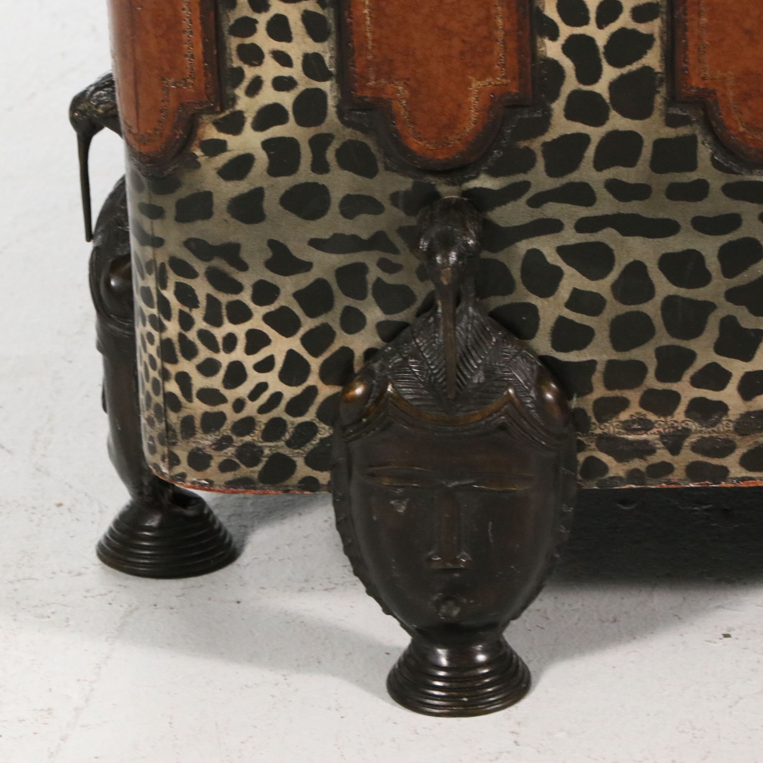 Maitland-Smith Leather and Animal Print Ottoman, Late 20th Century
