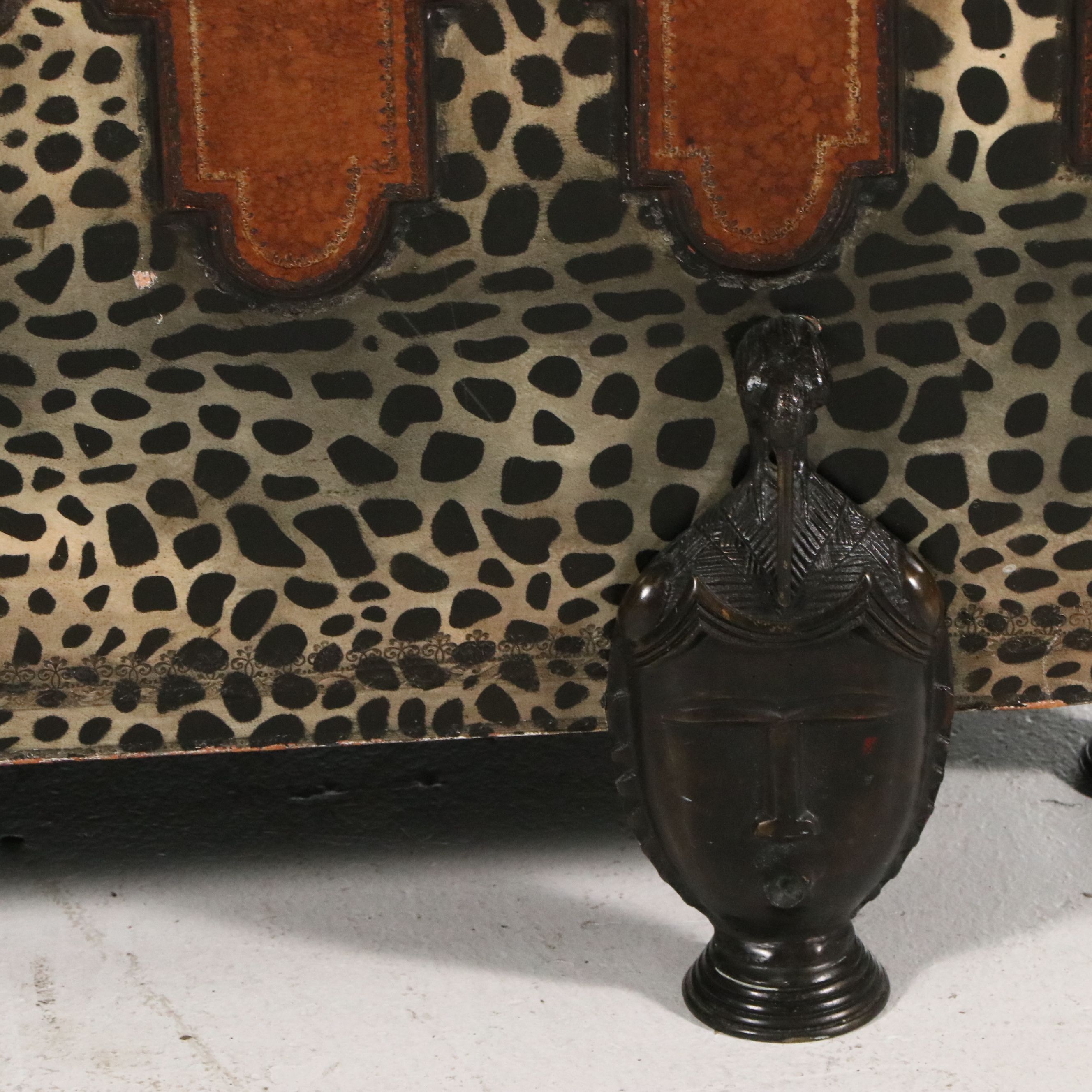 Maitland-Smith Leather and Animal Print Ottoman, Late 20th Century