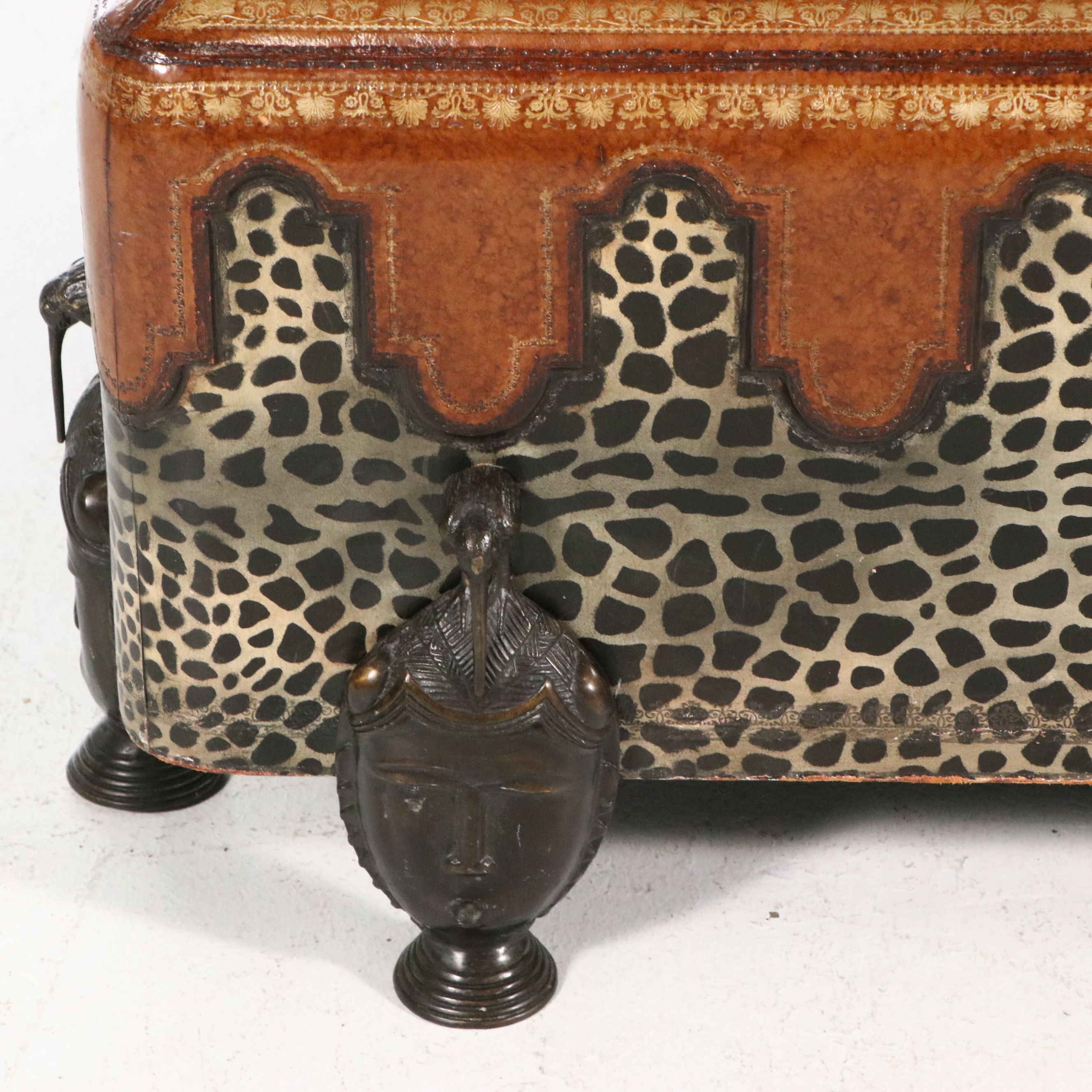 Maitland-Smith Leather and Animal Print Ottoman, Late 20th Century