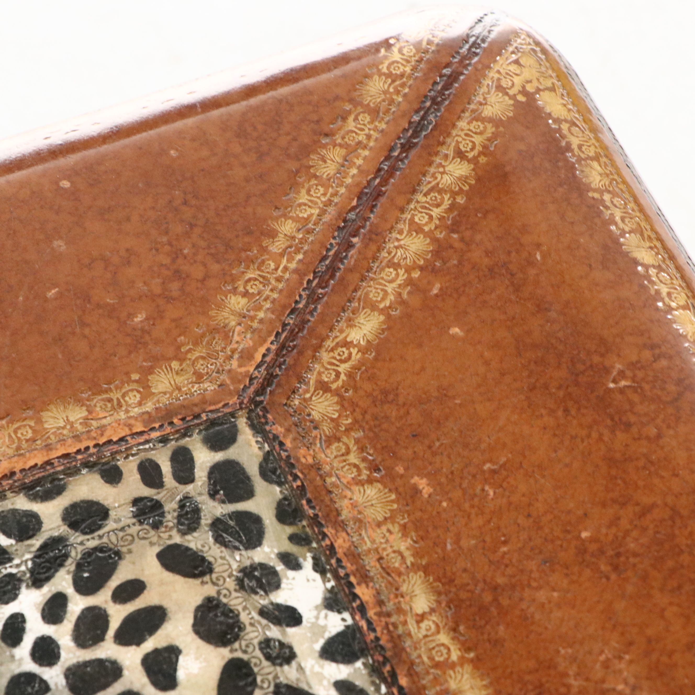 Maitland-Smith Leather and Animal Print Ottoman, Late 20th Century