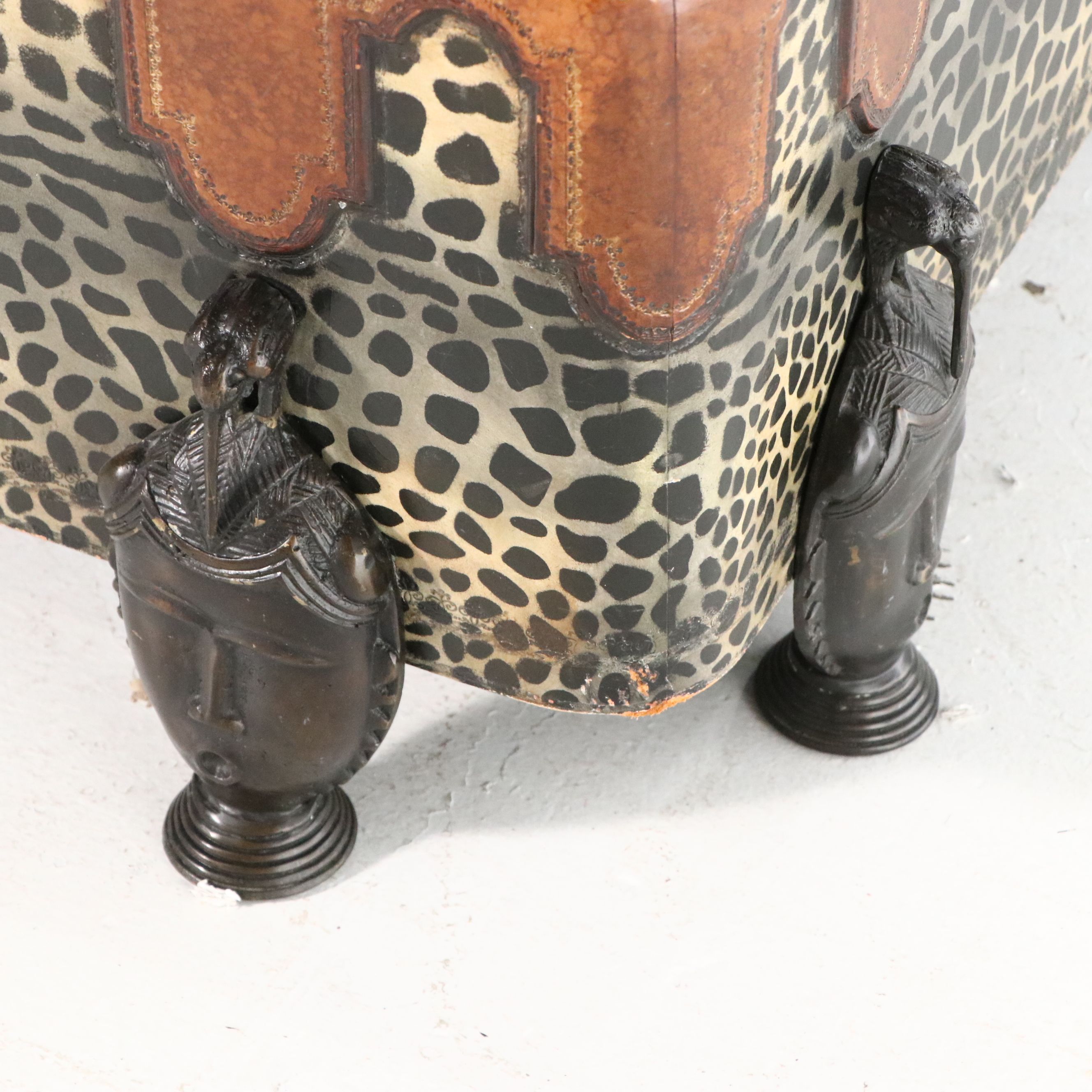 Maitland-Smith Leather and Animal Print Ottoman, Late 20th Century
