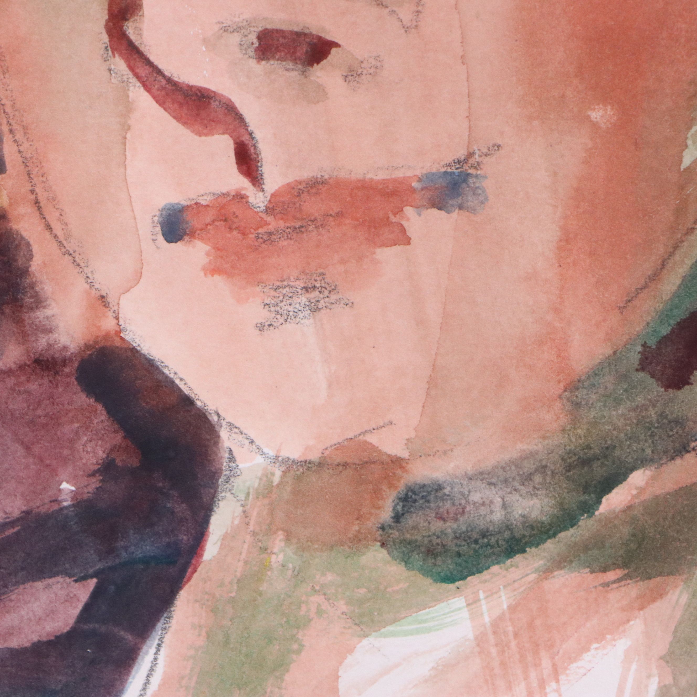 Jack Meanwell Watercolor Portrait Painting, 1994