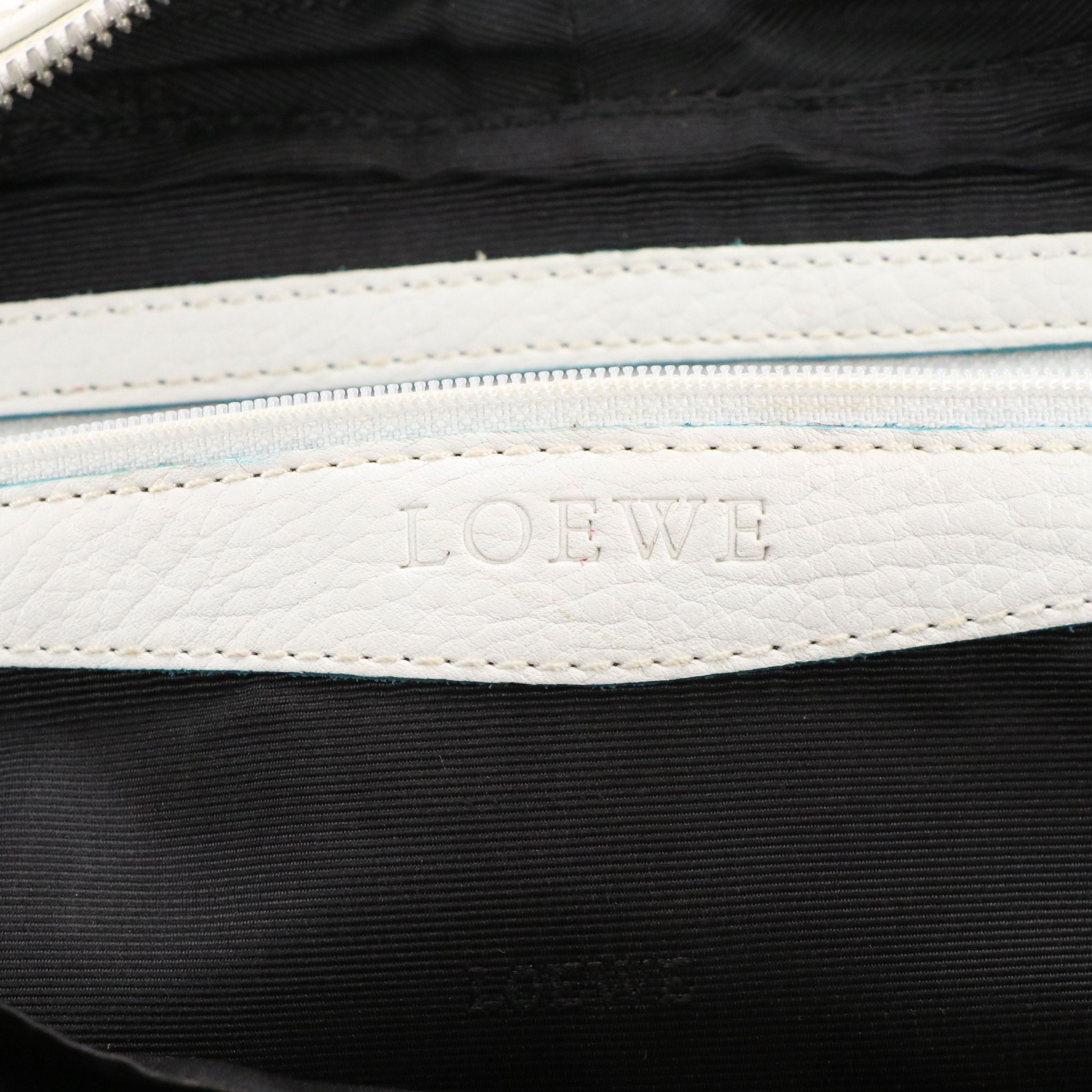 Loewe Senda Shoulder Bag in B&W Grained Leather with Blue Accents