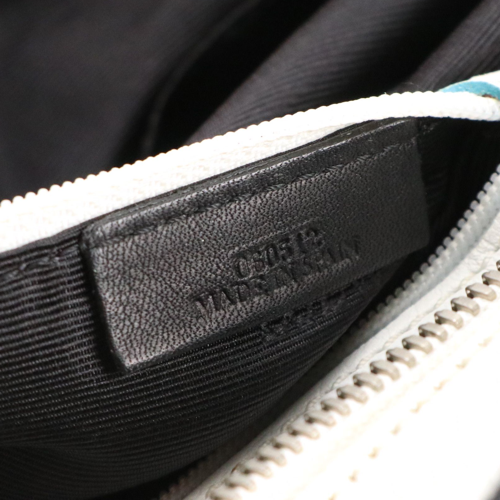 Loewe Senda Shoulder Bag in B&W Grained Leather with Blue Accents