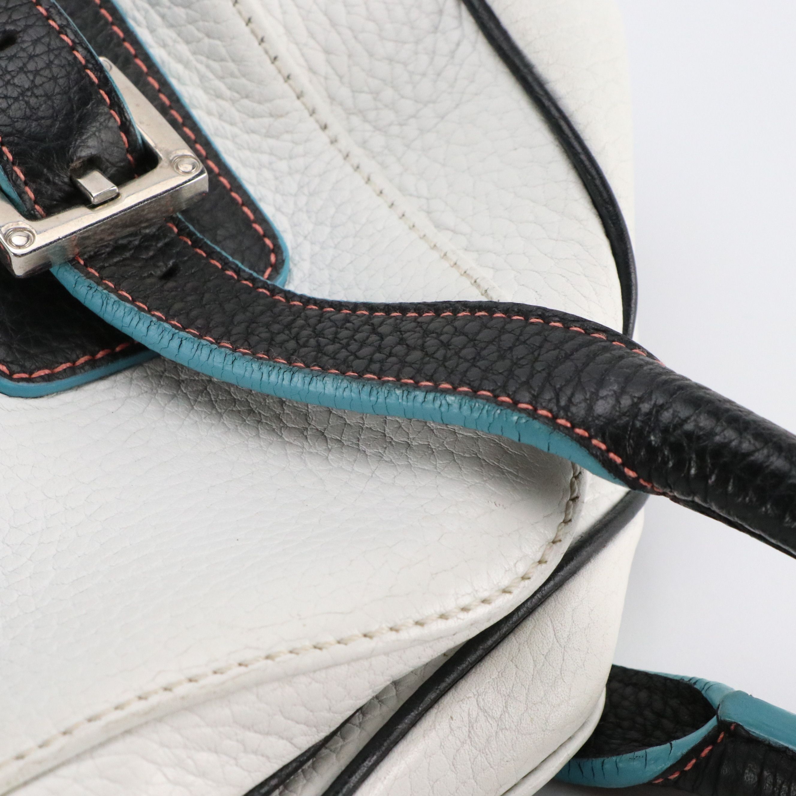 Loewe Senda Shoulder Bag in B&W Grained Leather with Blue Accents