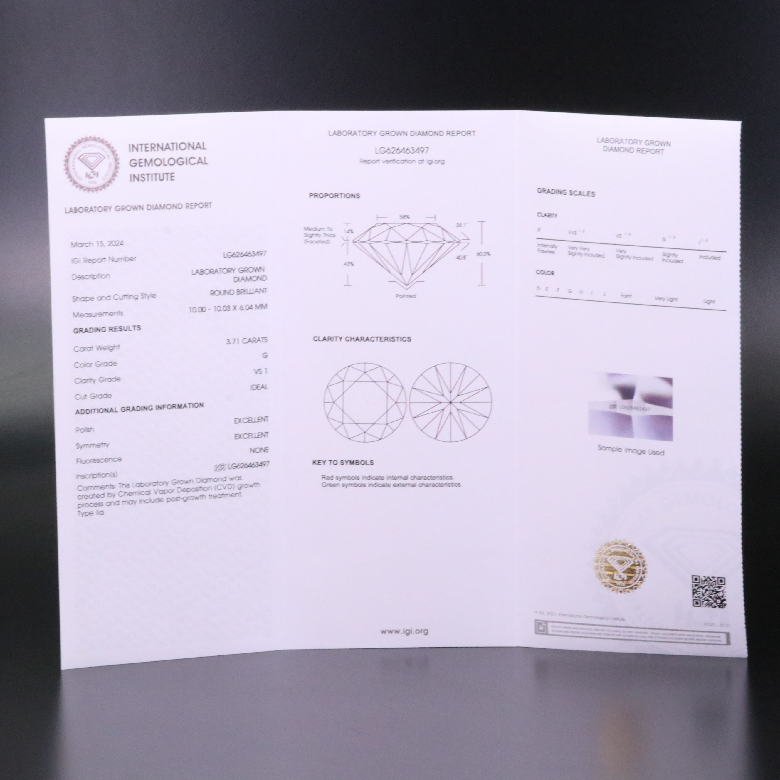 Loose 3.71 CT Lab Grown Diamond with IGI Report