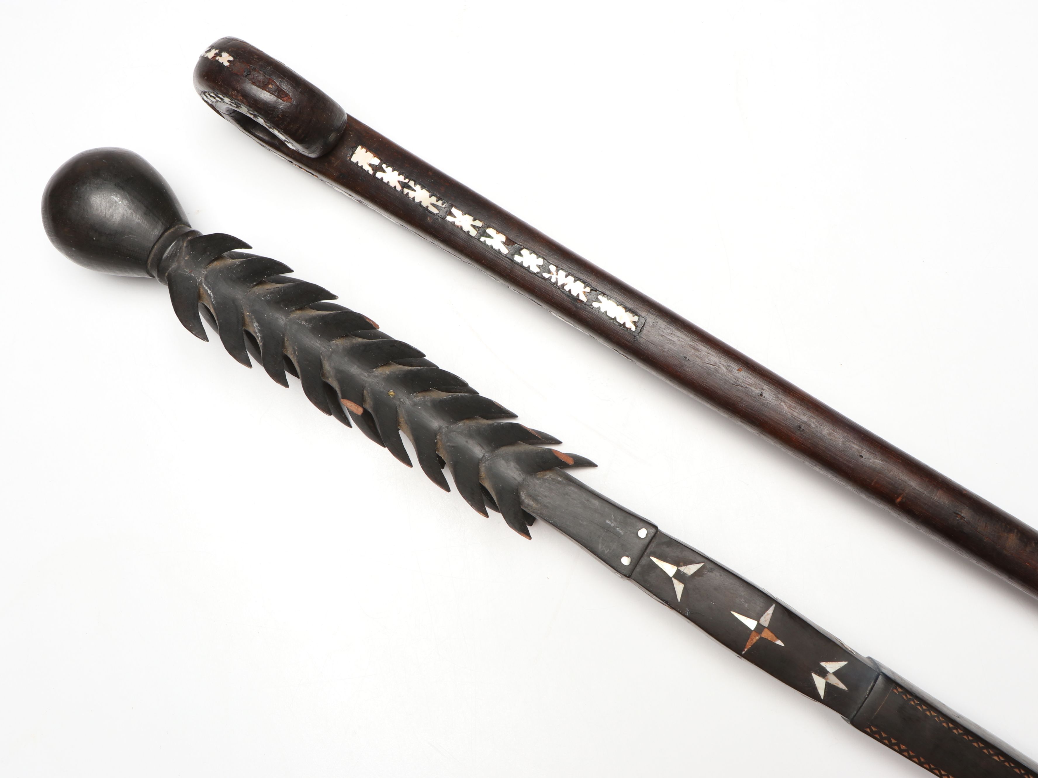 Solomon Islands Rennell Island Staff and Other Mother-of-Pearl Inlaid Wood Staff