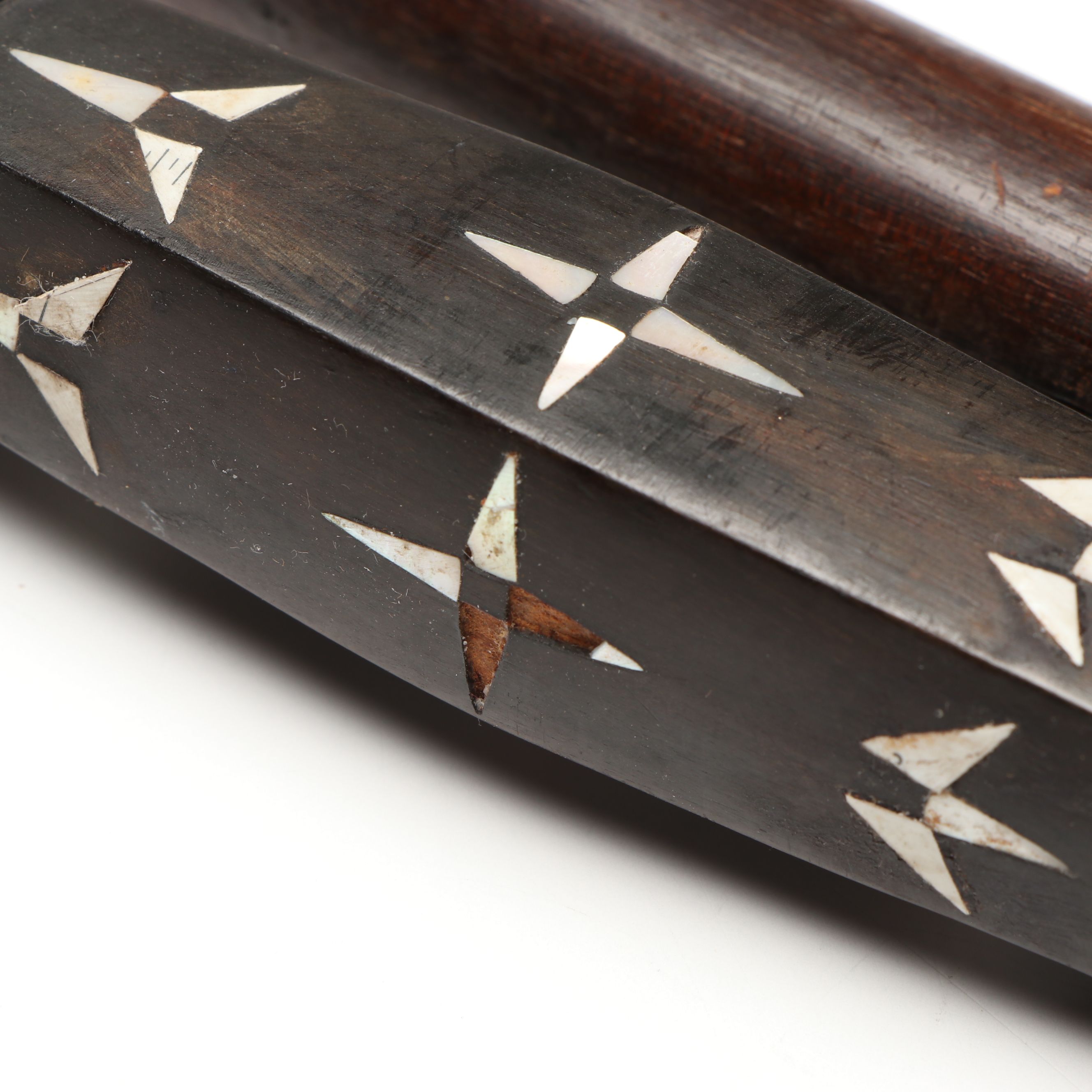 Solomon Islands Rennell Island Staff and Other Mother-of-Pearl Inlaid Wood Staff