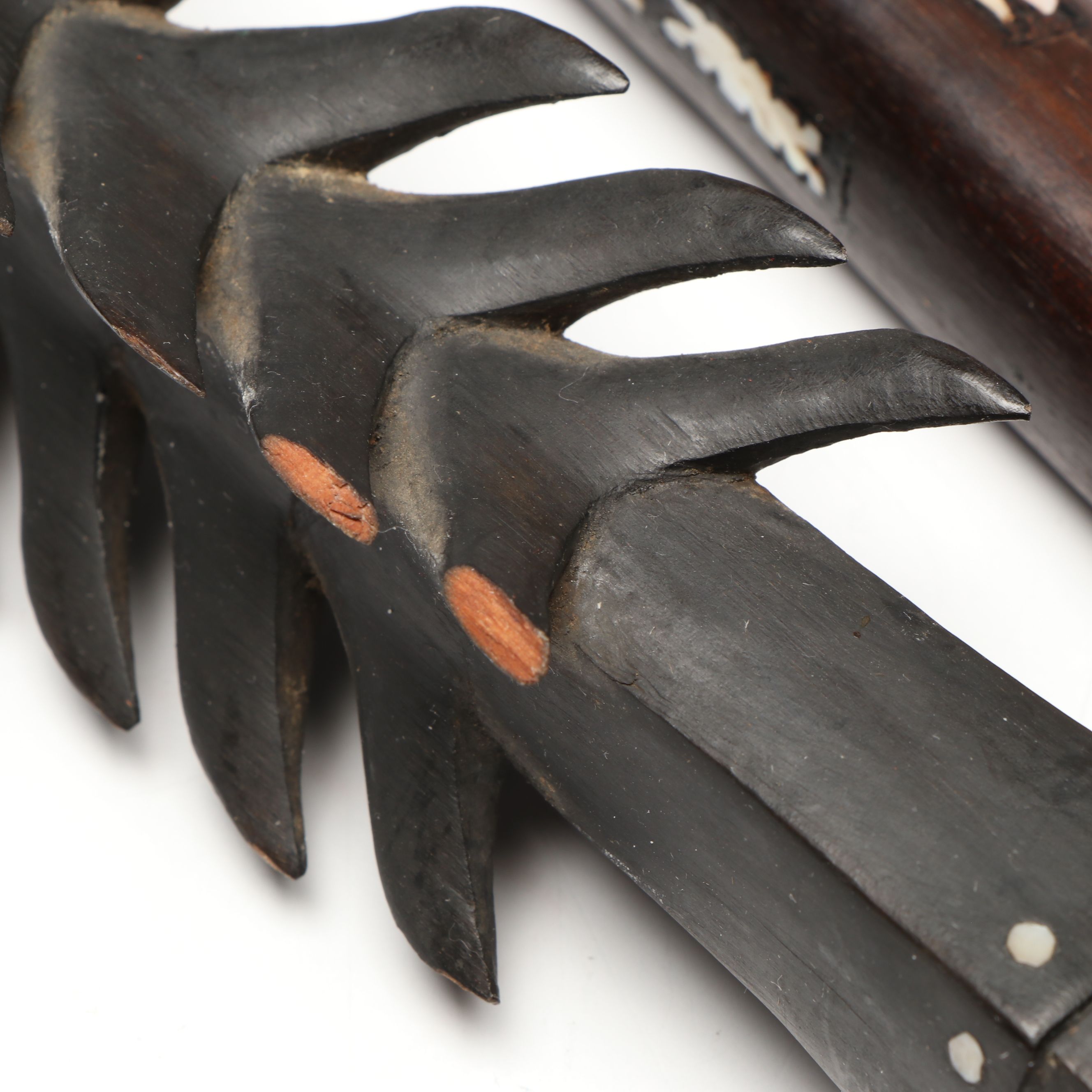 Solomon Islands Rennell Island Staff and Other Mother-of-Pearl Inlaid Wood Staff