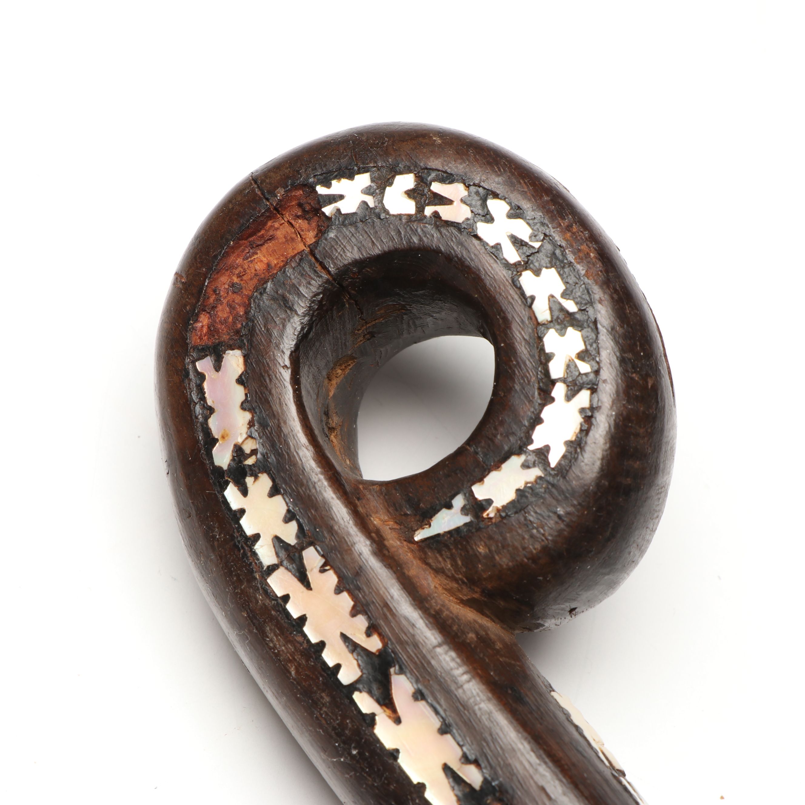 Solomon Islands Rennell Island Staff and Other Mother-of-Pearl Inlaid Wood Staff