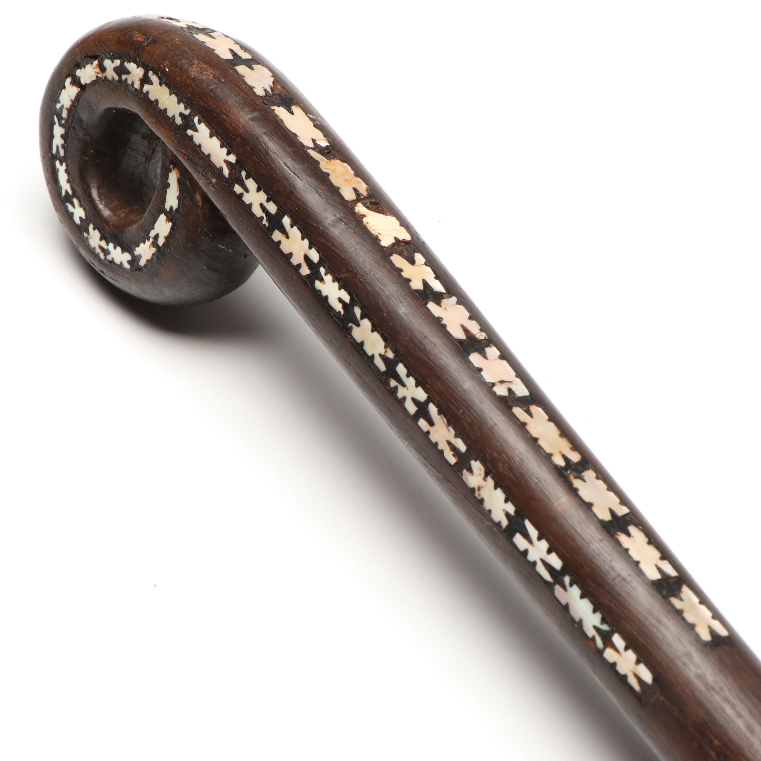 Solomon Islands Rennell Island Staff and Other Mother-of-Pearl Inlaid Wood Staff