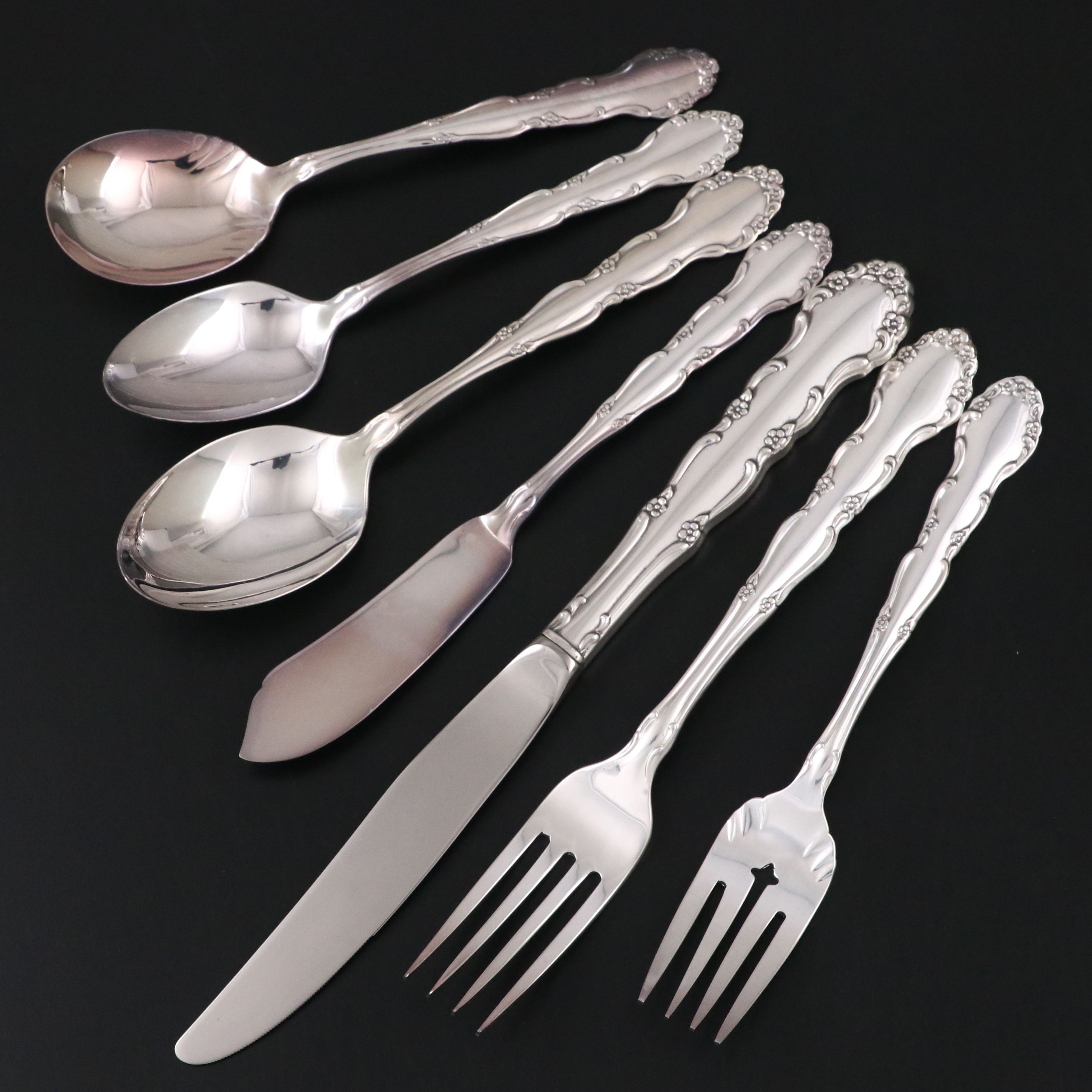 Oneida "Flirtation" Silver Plate Flatware and Serving Utensils, 1959-1984