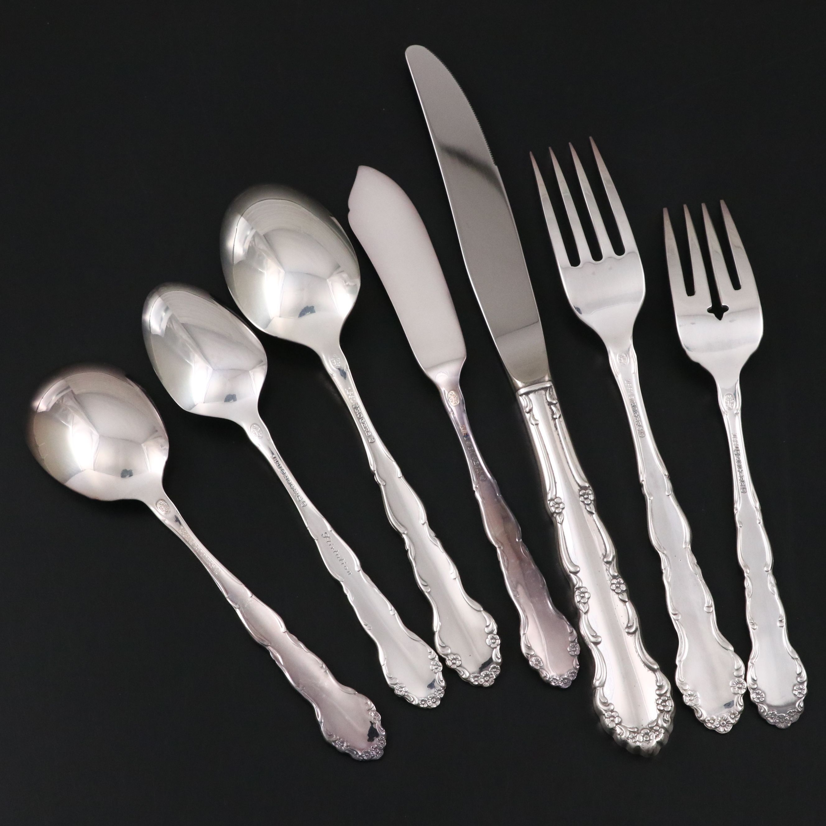 Oneida "Flirtation" Silver Plate Flatware and Serving Utensils, 1959-1984