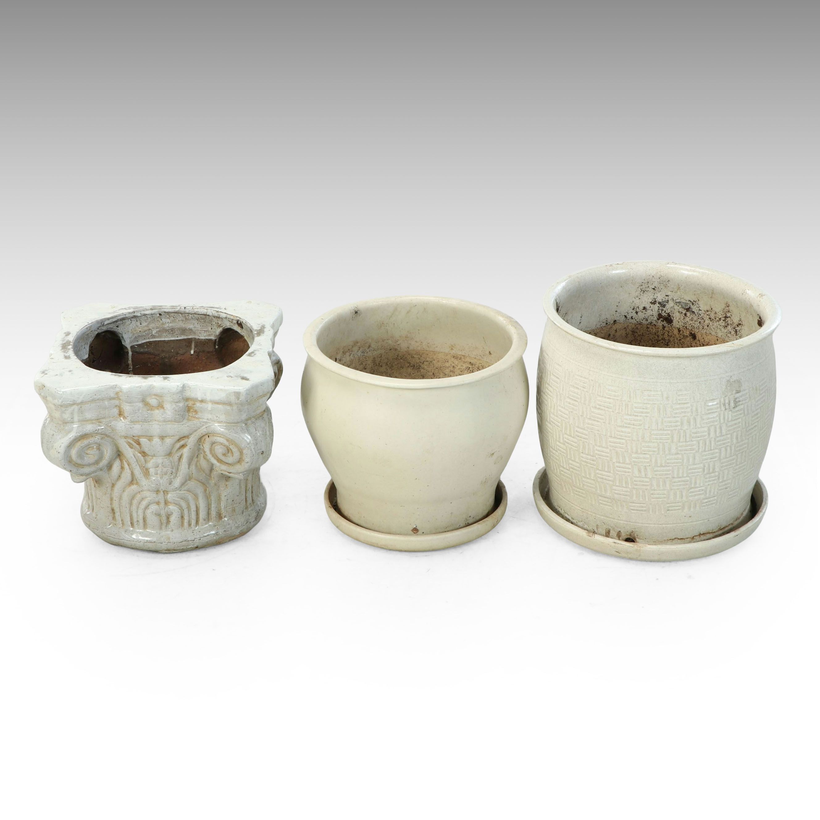 Corinthian Pillar Planter with Other White Ceramic Outdoor Planters