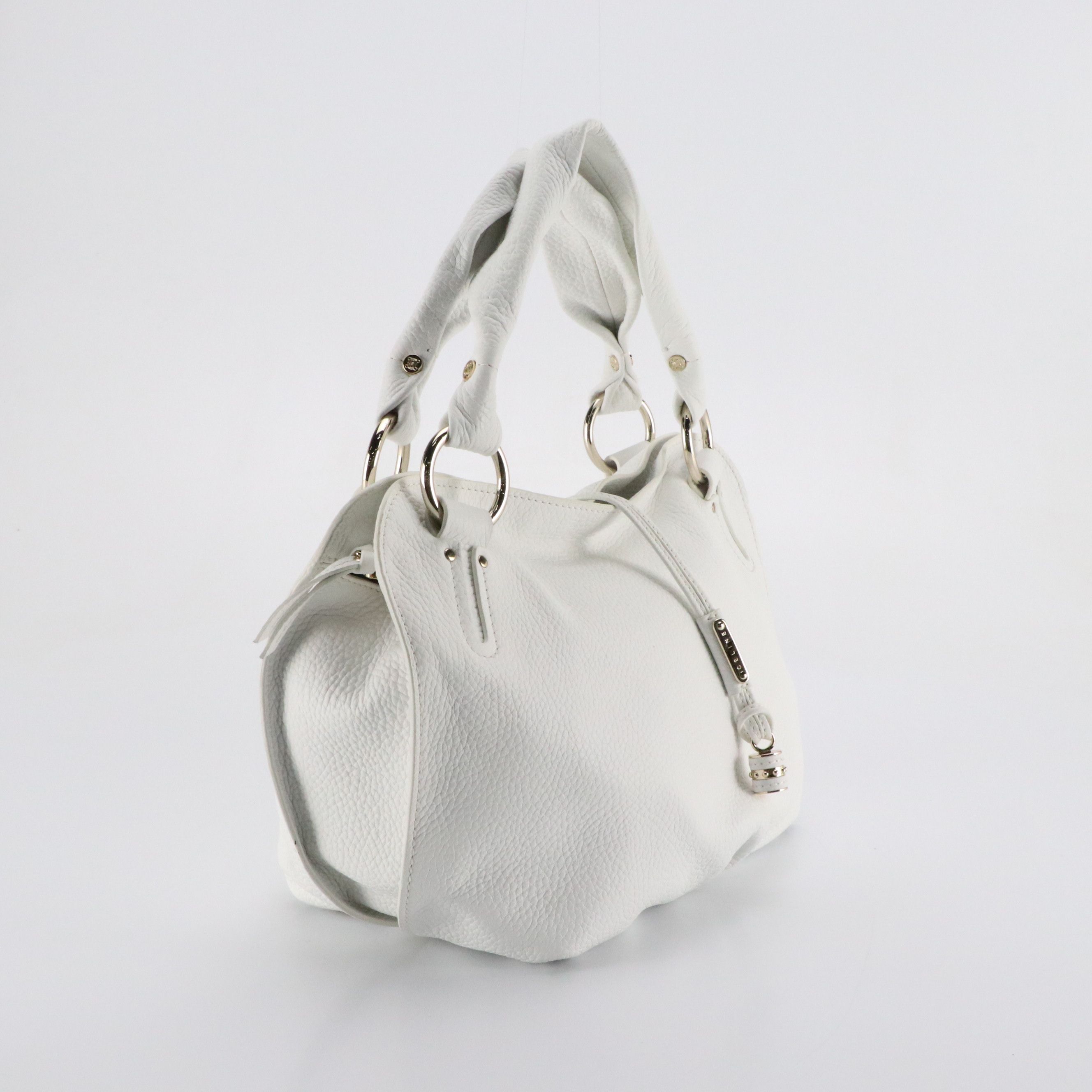Celine Bittersweet Hobo Shoulder Bag in White Grained Calfskin Leather