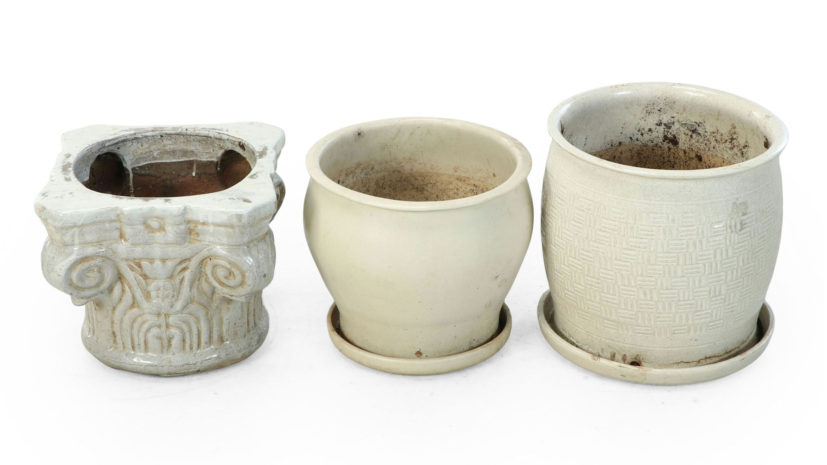 Corinthian Capital Planter with Other White Ceramic Outdoor Planter