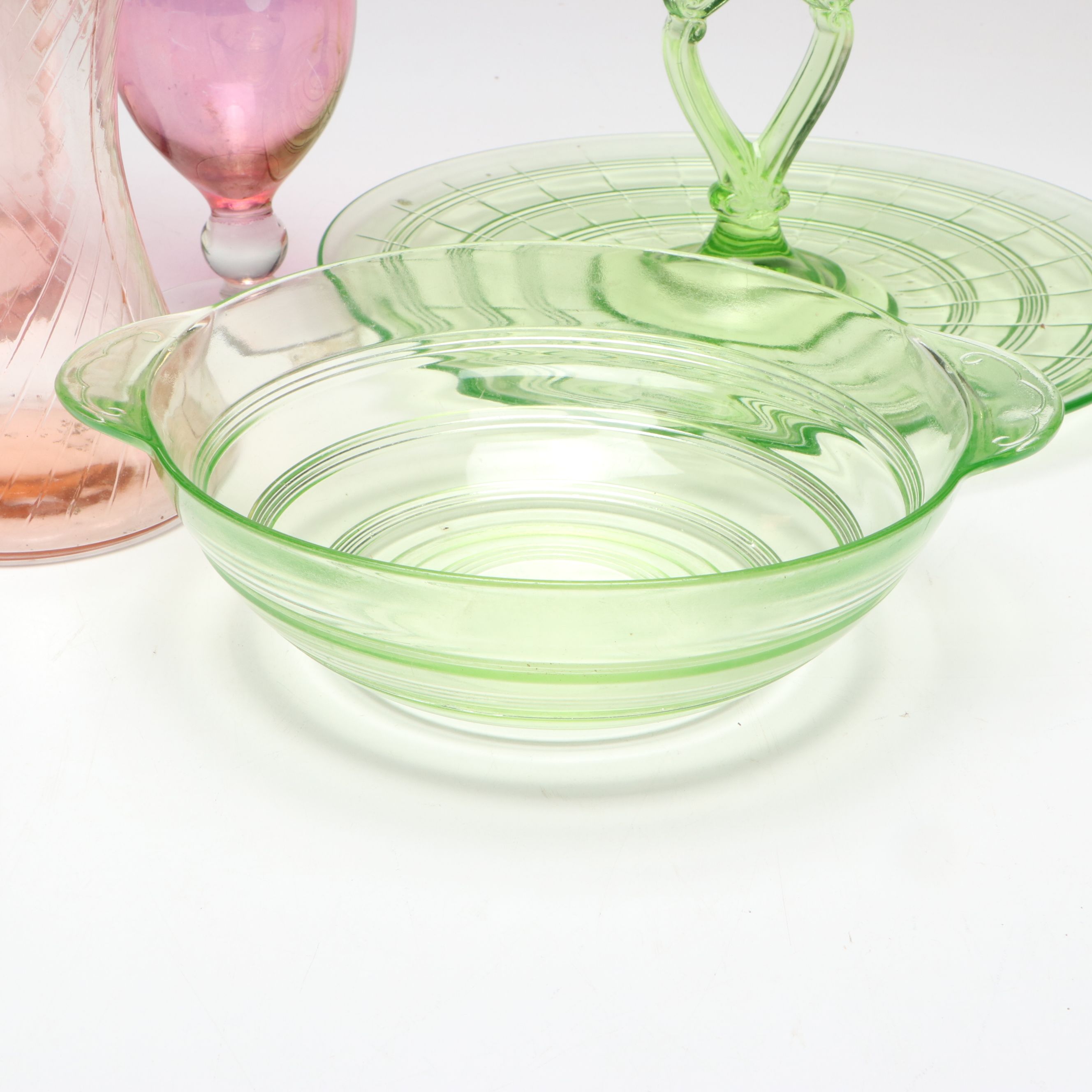 Anchor Hocking "Banded Rings" Uranium Glass with More Vintage Glassware