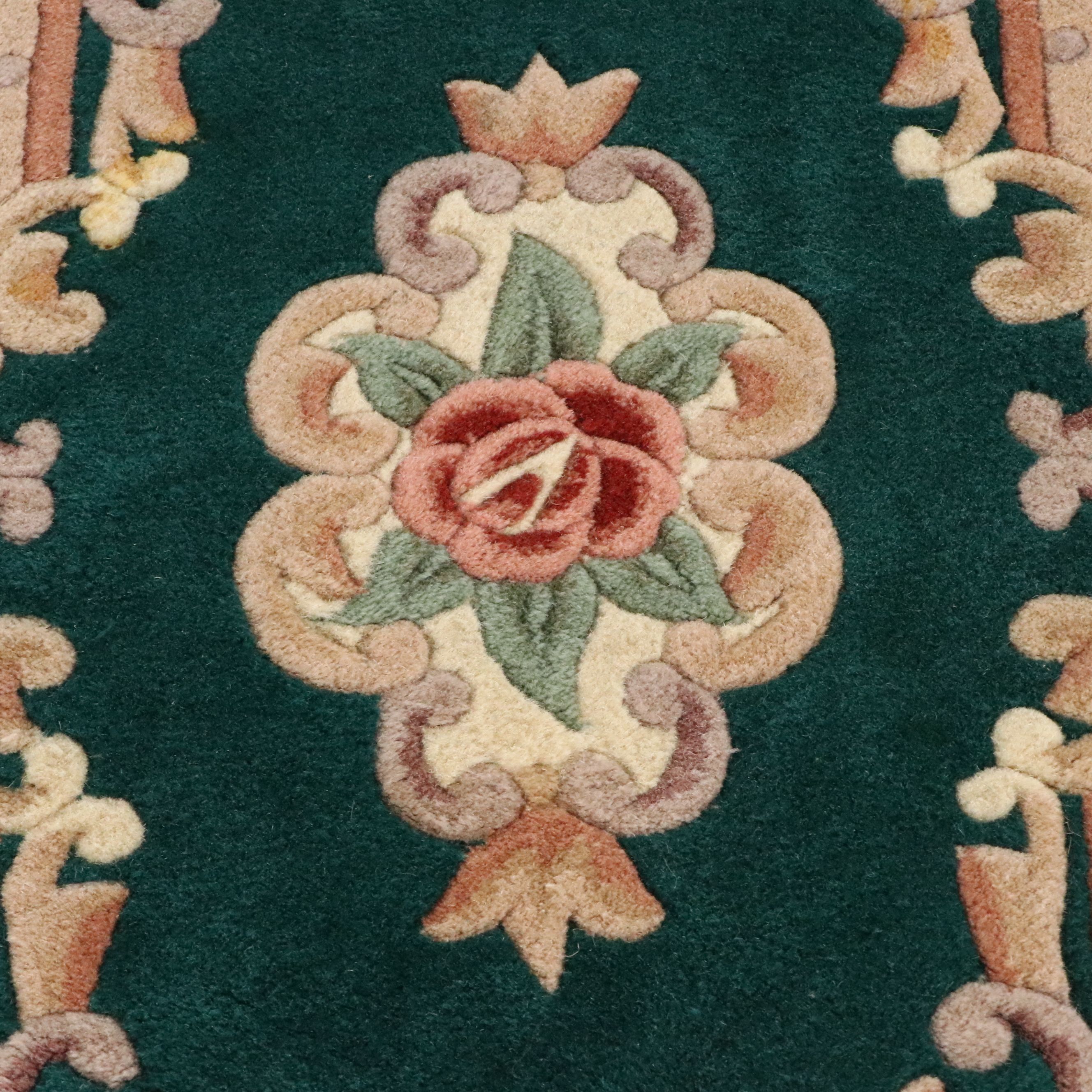 2'4 x 4'2 Hand-Tufted and Carved Sino-French Aubusson Style Accent Rug