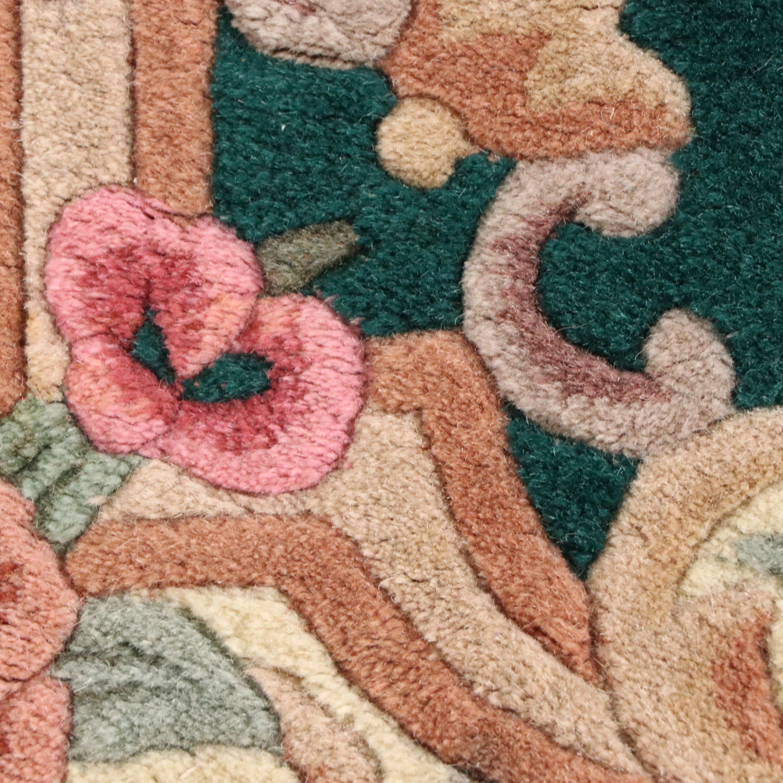 2'4 x 4'2 Hand-Tufted and Carved Sino-French Aubusson Style Accent Rug