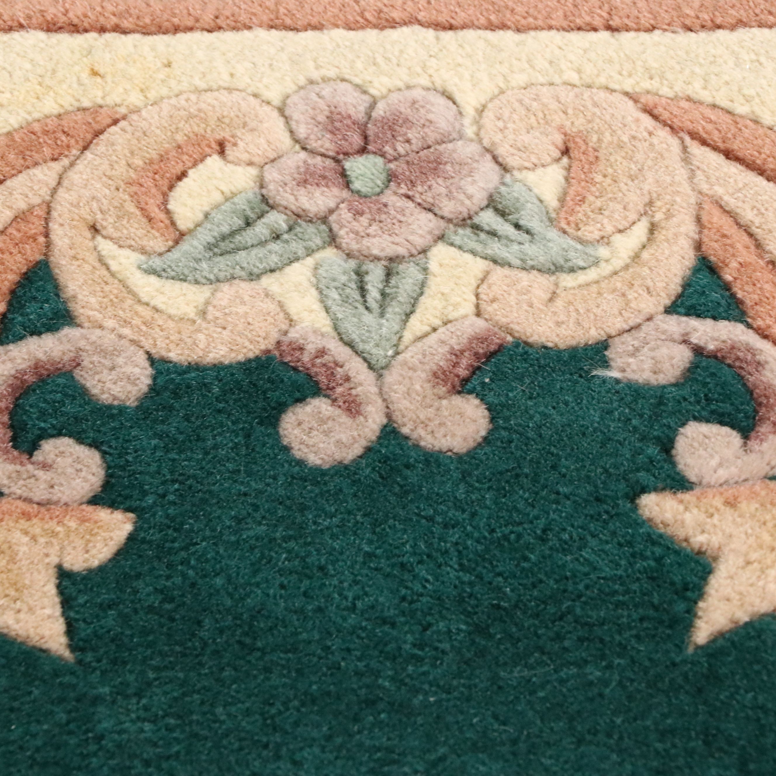 2'4 x 4'2 Hand-Tufted and Carved Sino-French Aubusson Style Accent Rug