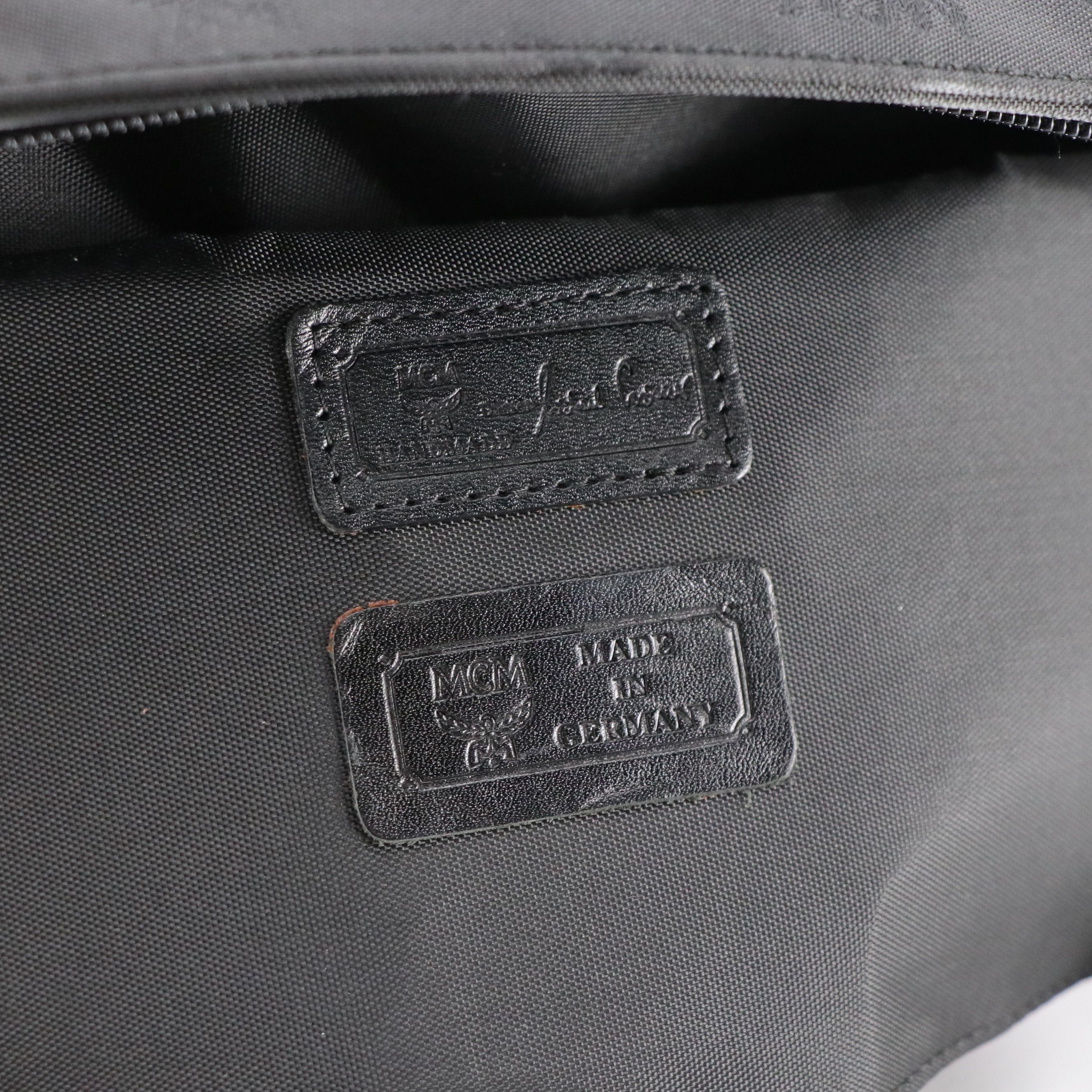 MCM Long Handle Bucket Bag in Black Monogram Nylon Jacquard and Leather