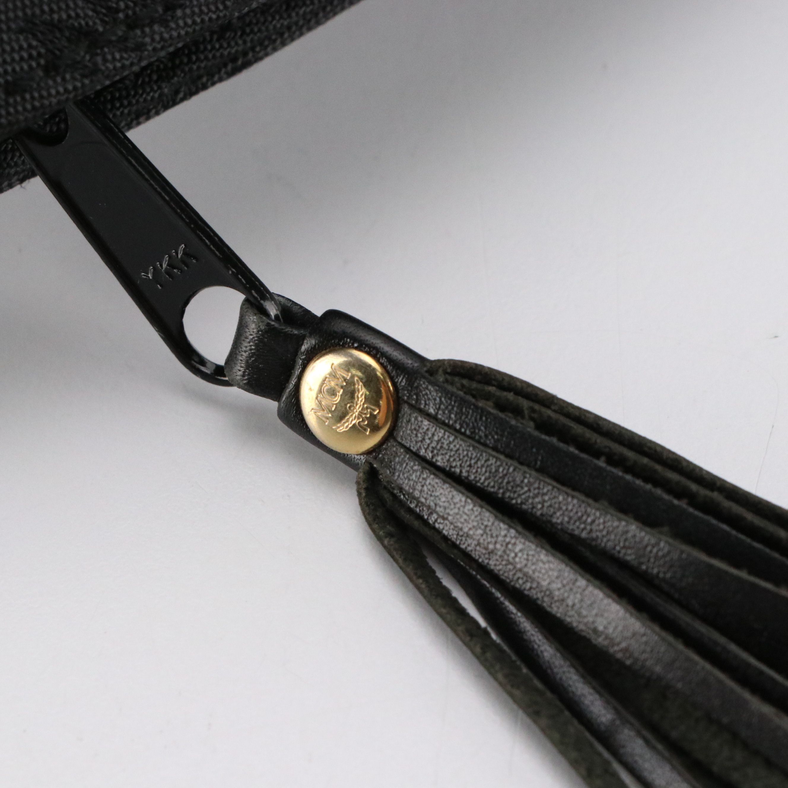 MCM Long Handle Bucket Bag in Black Monogram Nylon Jacquard and Leather