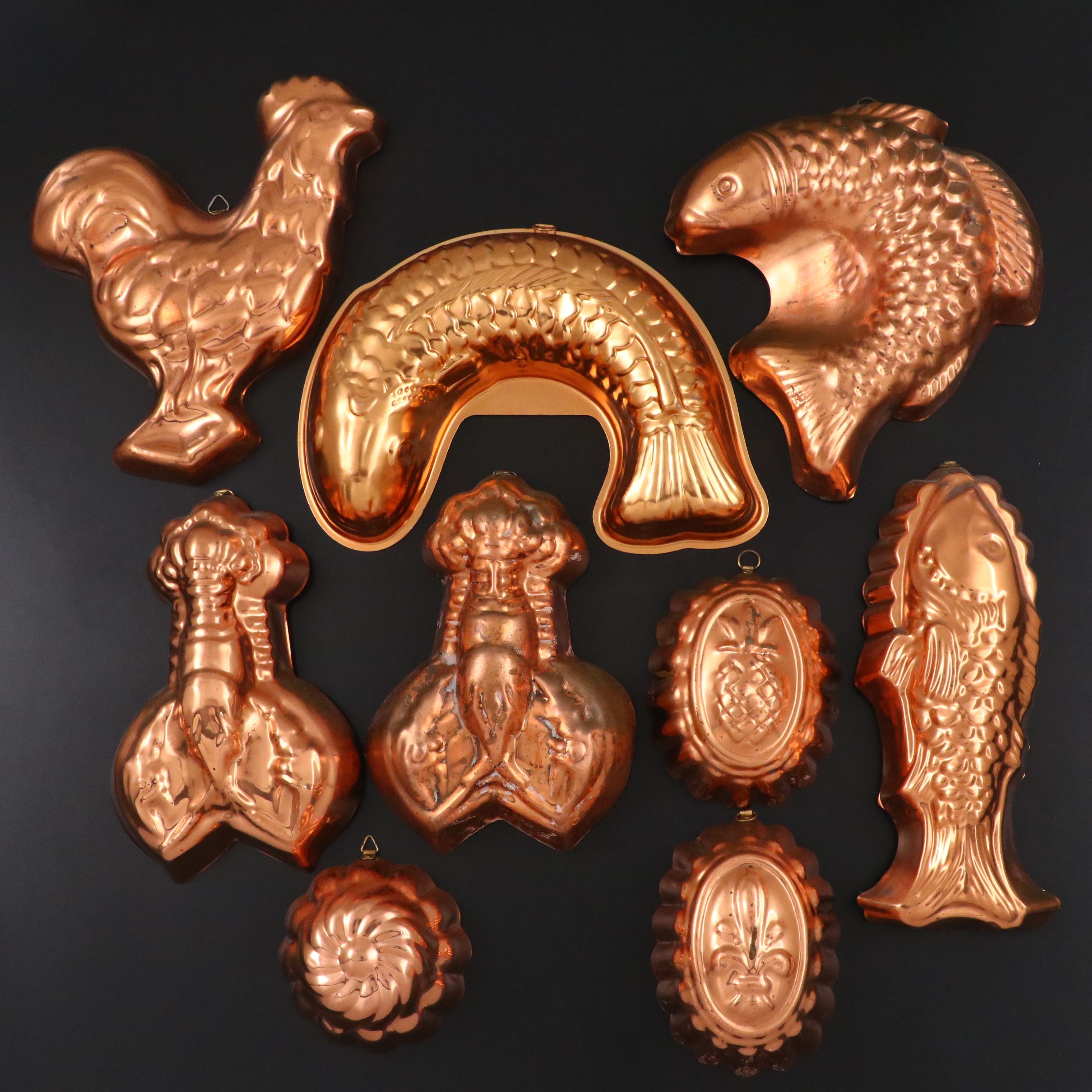 Fish, Rooster and More Vintage Copper Food Molds