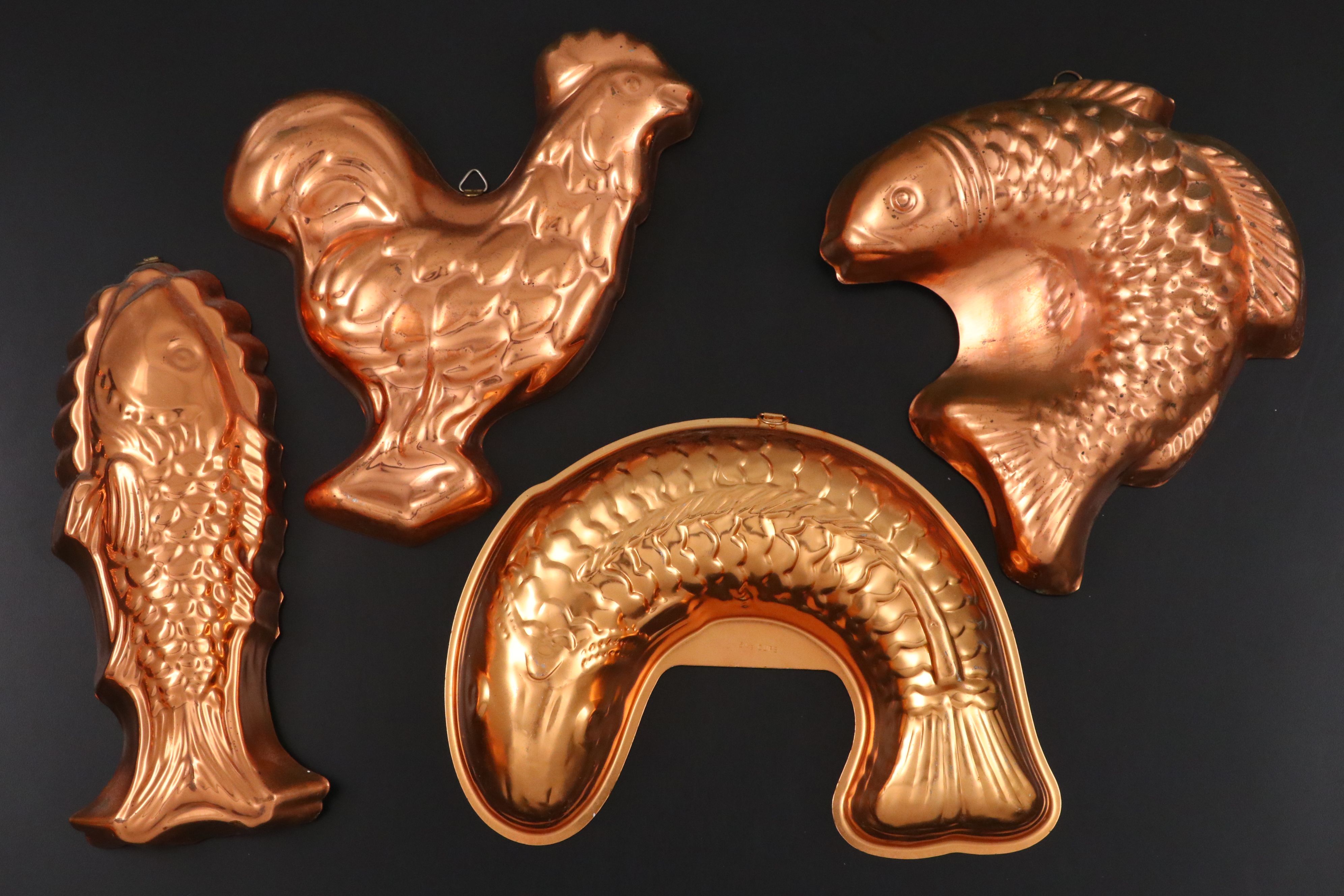 Fish, Rooster and More Vintage Copper Food Molds
