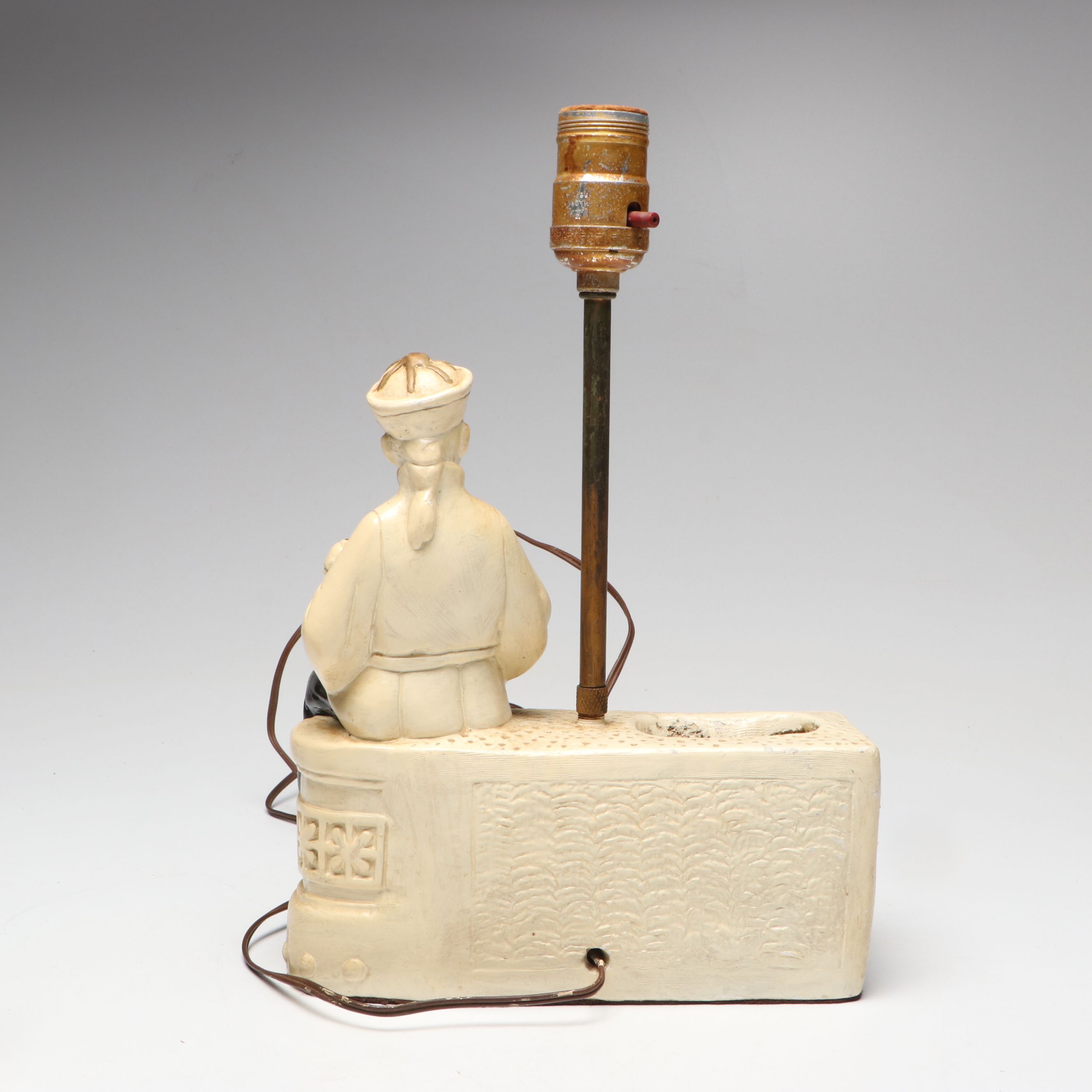 Pair of Mid Century Modern Chalkware Oriental Couple Accent Lamps, Mid-20th C