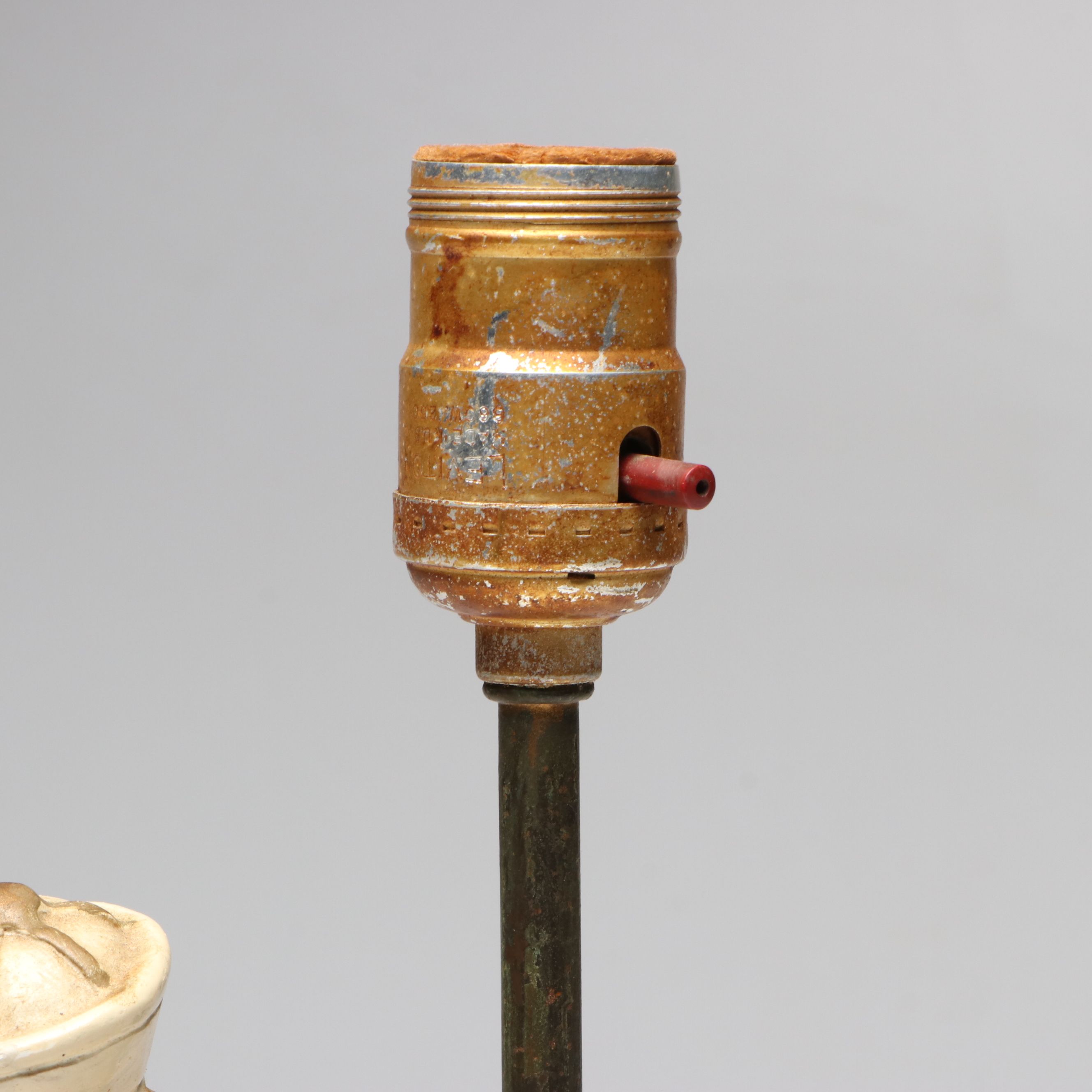 Pair of Mid Century Modern Chalkware Oriental Couple Accent Lamps, Mid-20th C