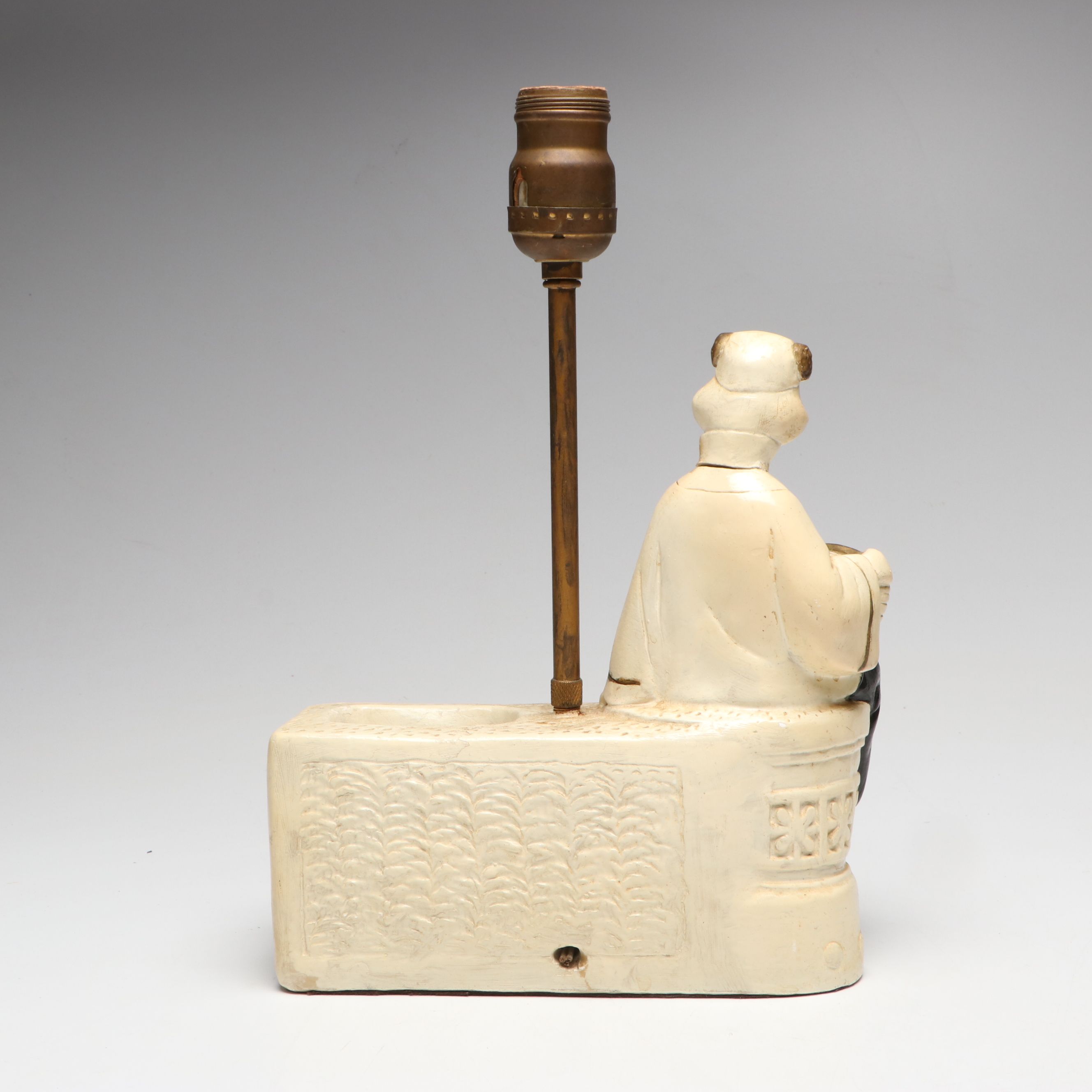 Pair of Mid Century Modern Chalkware Oriental Couple Accent Lamps, Mid-20th C