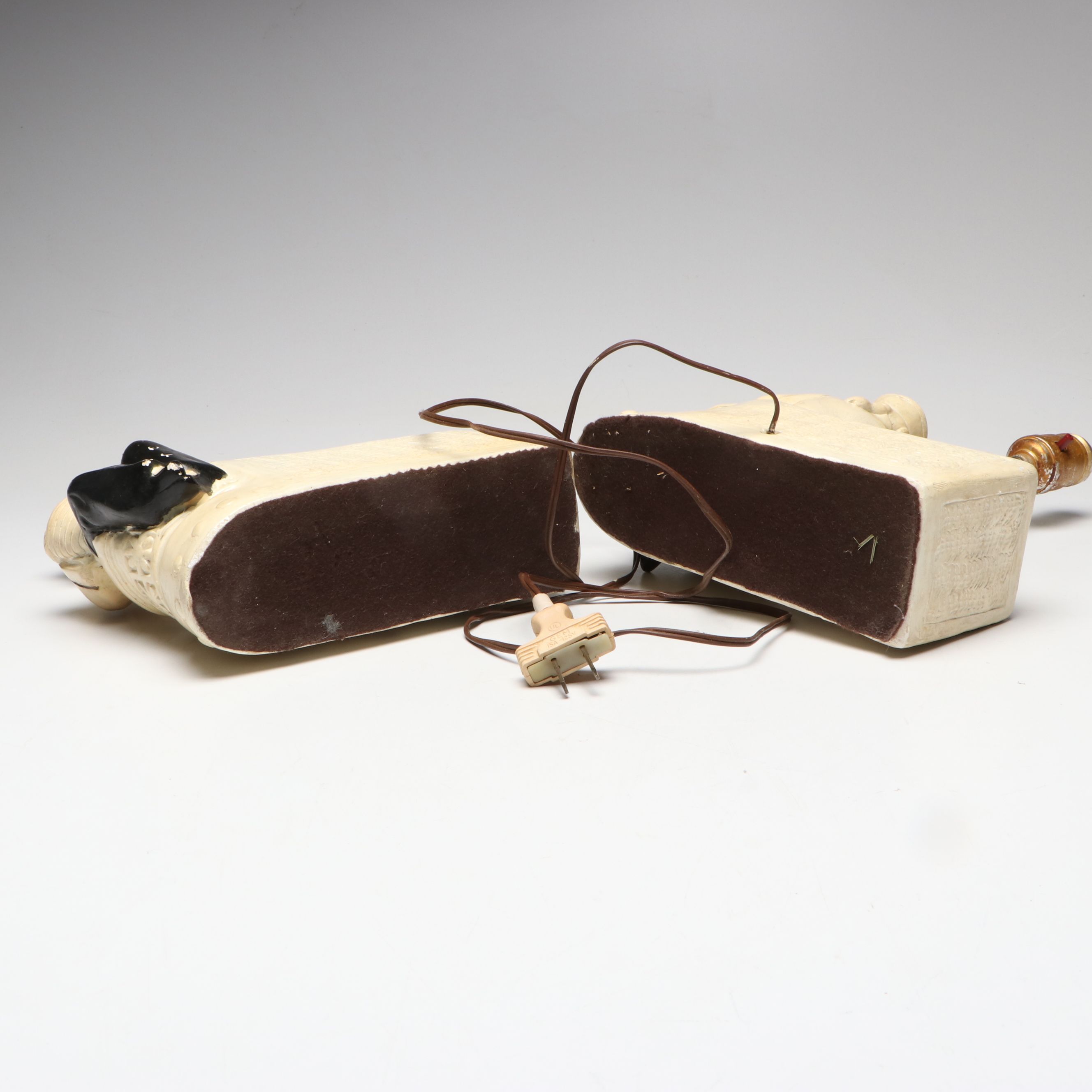 Pair of Mid Century Modern Chalkware Oriental Couple Accent Lamps, Mid-20th C