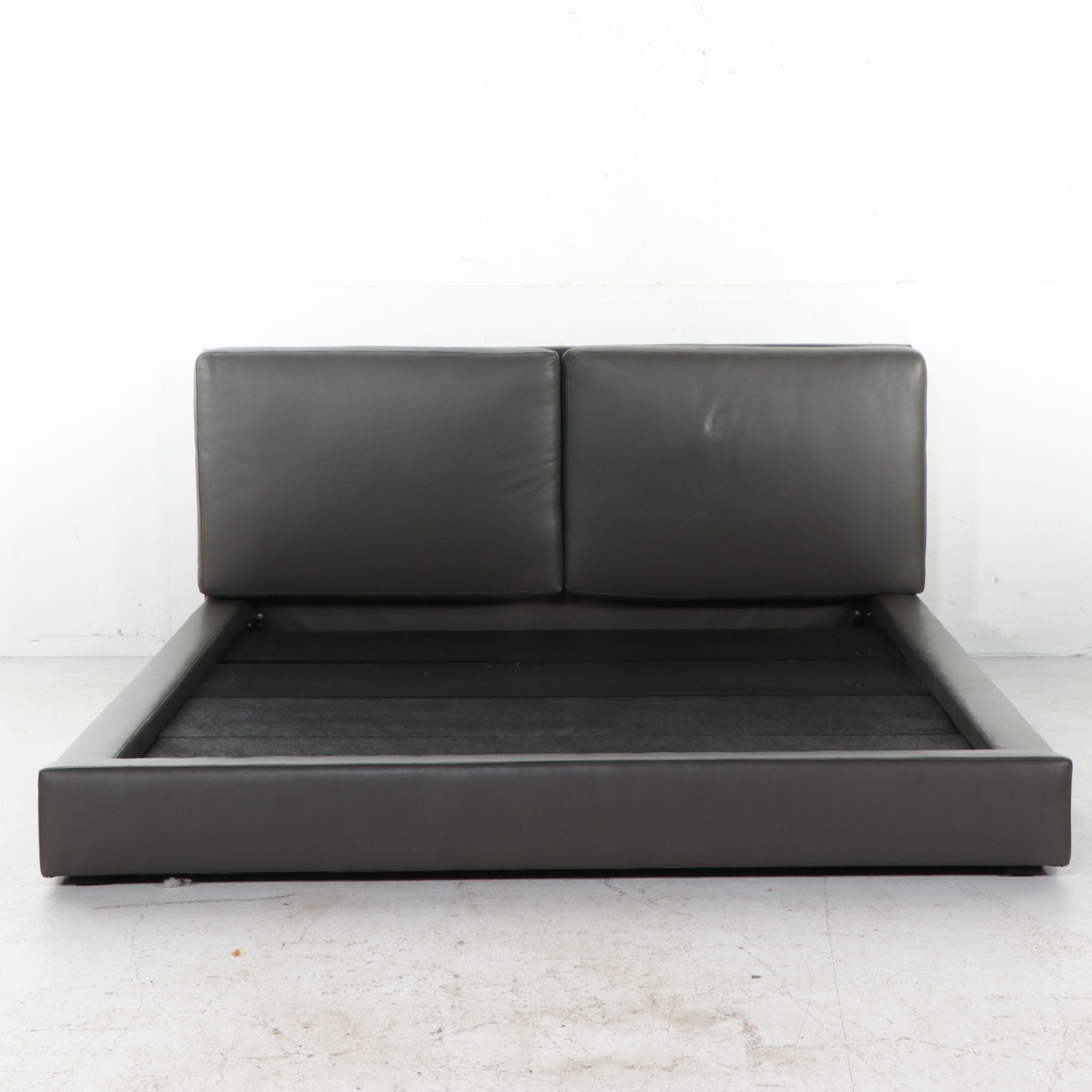 Contemporary Upholstered Leather Platform Bed, 21st Century