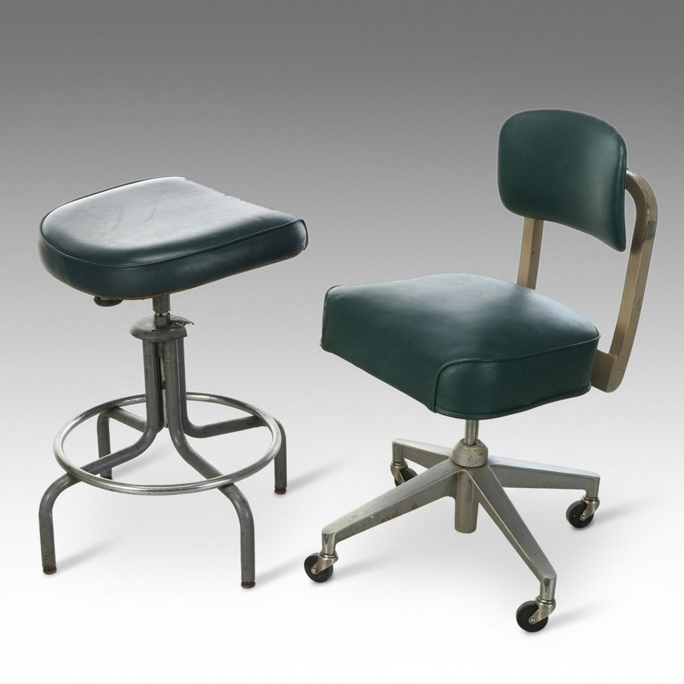 Steelcase Inc. Green Rolling Chair with Other Faux Leather Swivel Stool