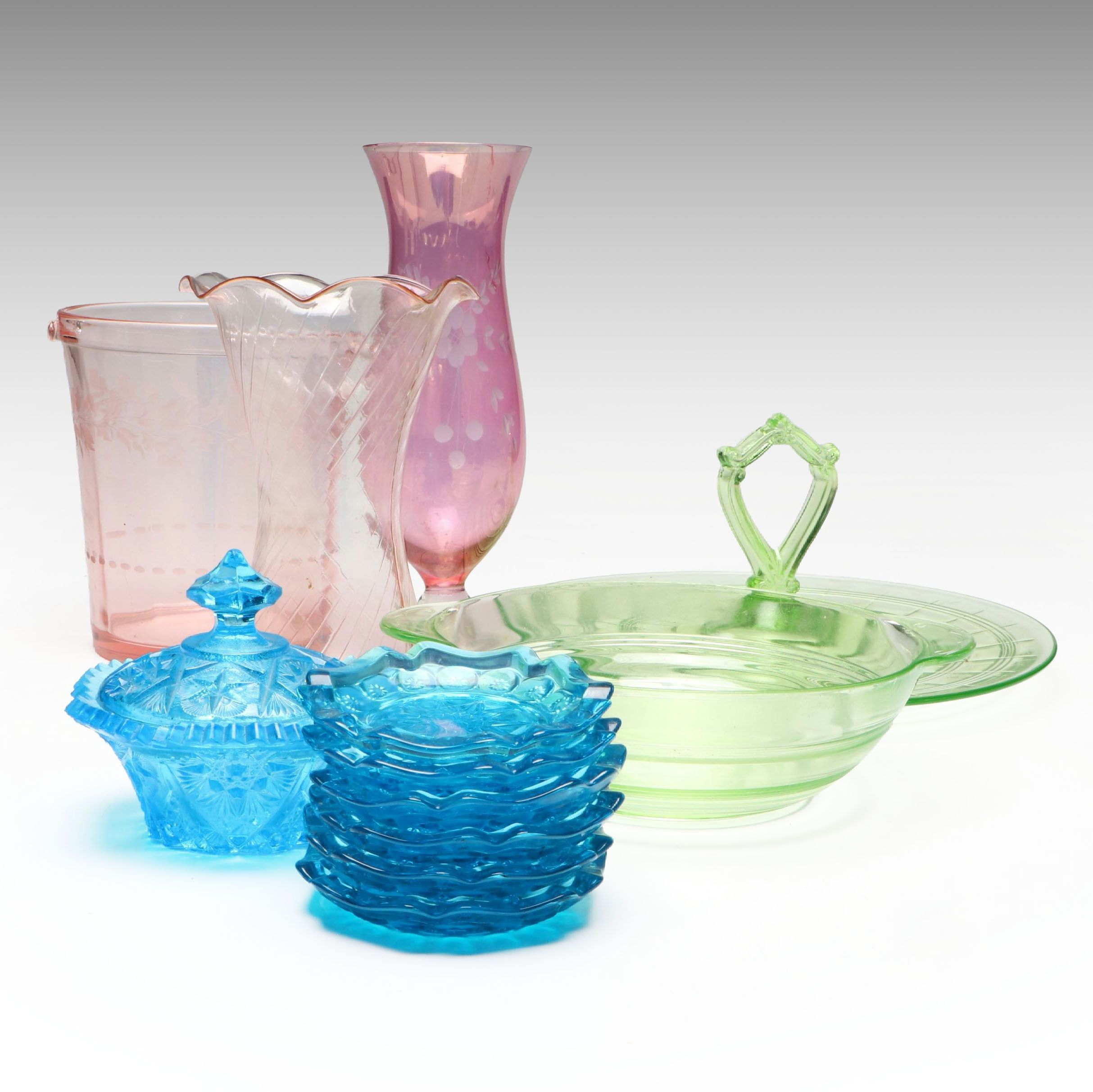 Anchor Hocking "Banded Rings" Uranium Glass with More Vintage Glassware