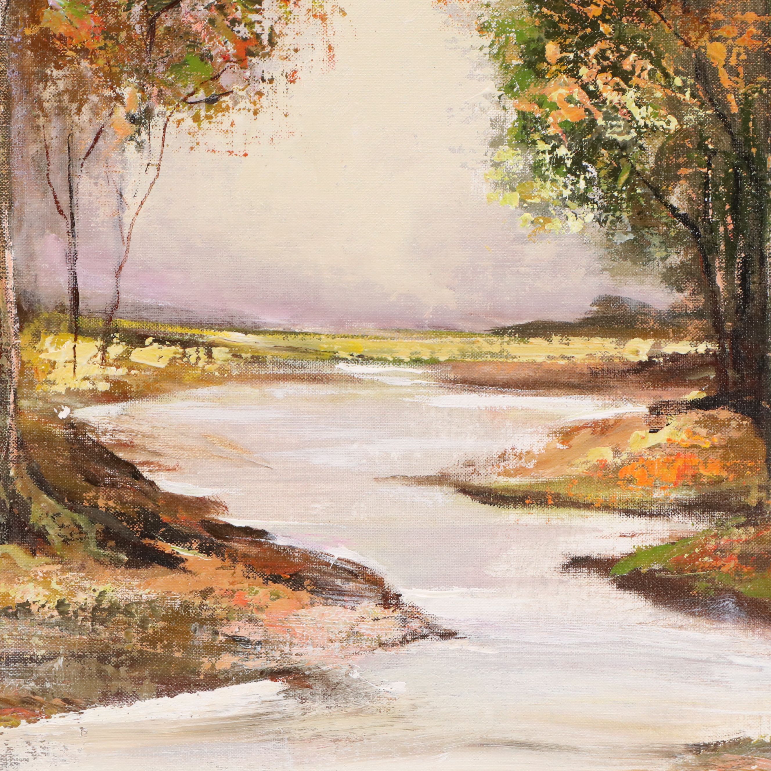 Kay Dyer Oil Painting of Autumn Trees and Stream, Late 20th to 21st Century
