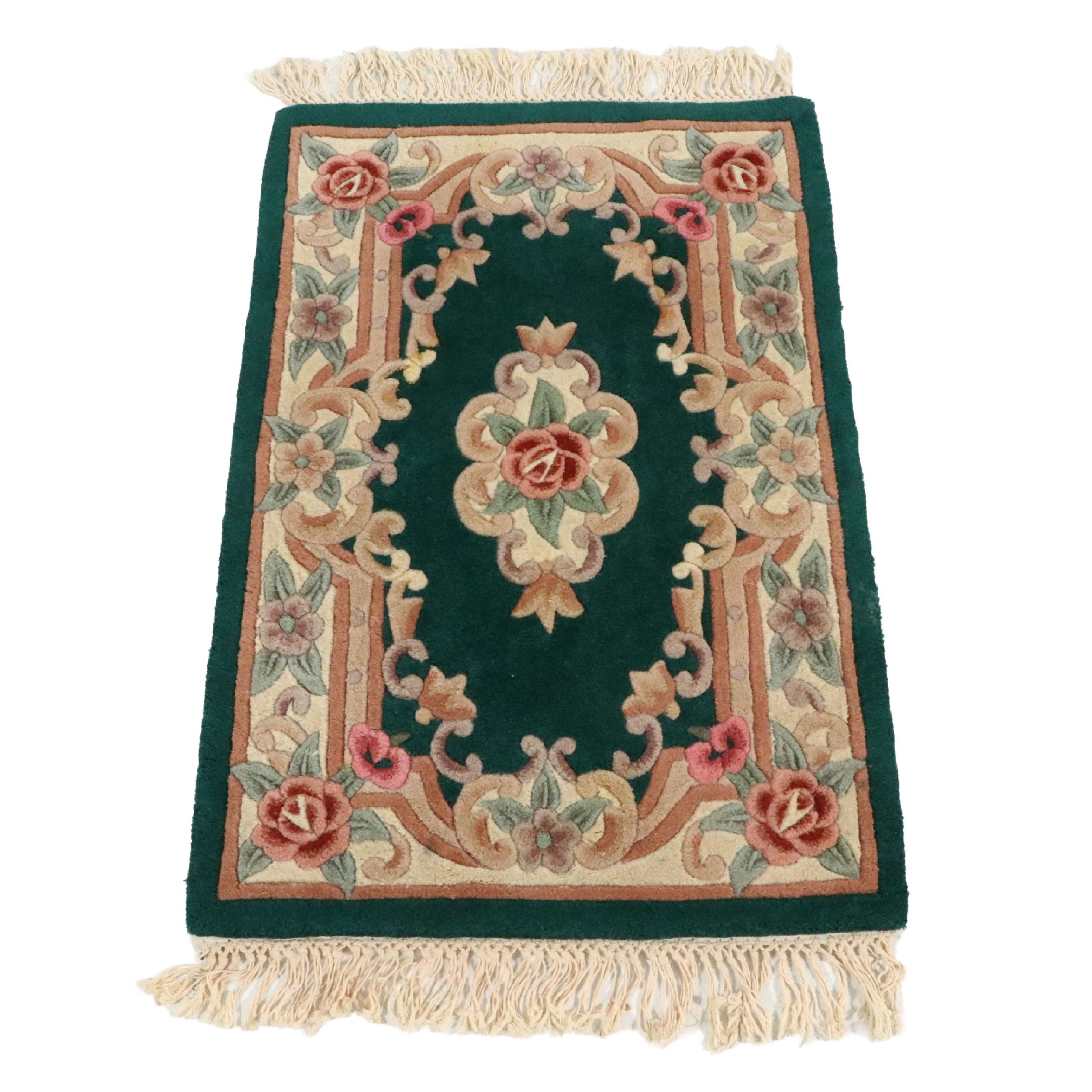 2'4 x 4'2 Hand-Tufted and Carved Sino-French Aubusson Style Accent Rug