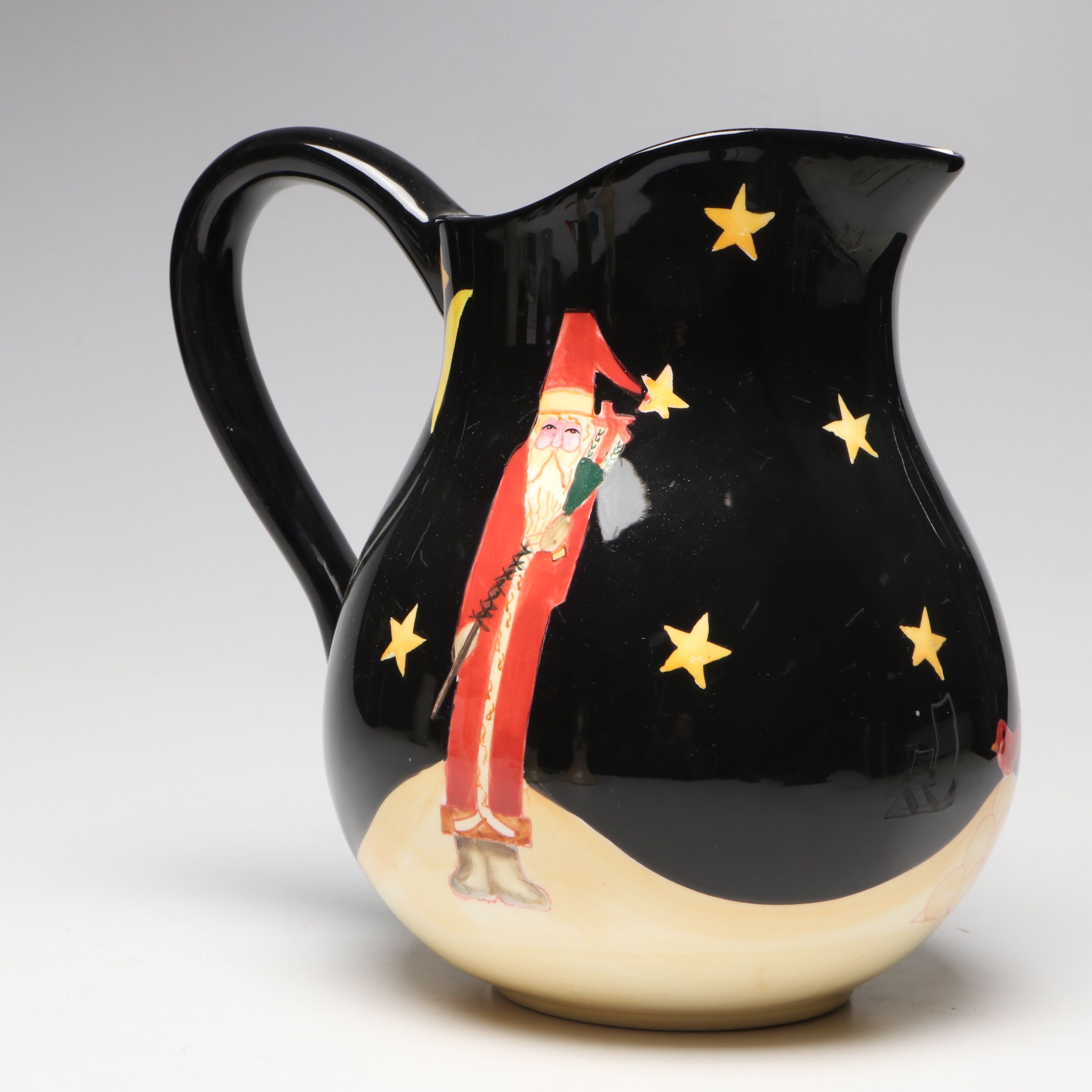 Certified International Christmas Ceramic Pitcher, Bowl, and Candle Holders