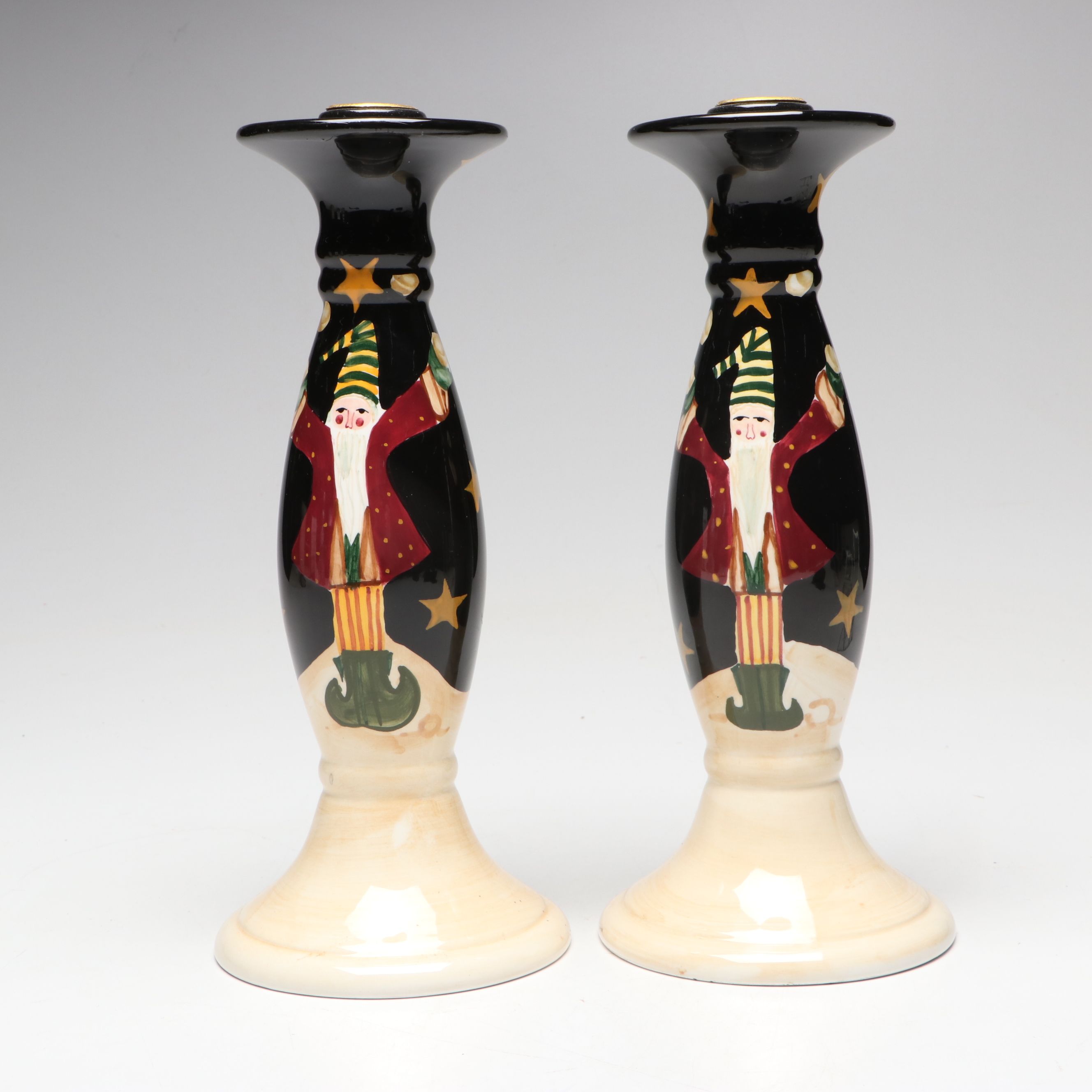 Certified International Christmas Ceramic Pitcher, Bowl, and Candle Holders