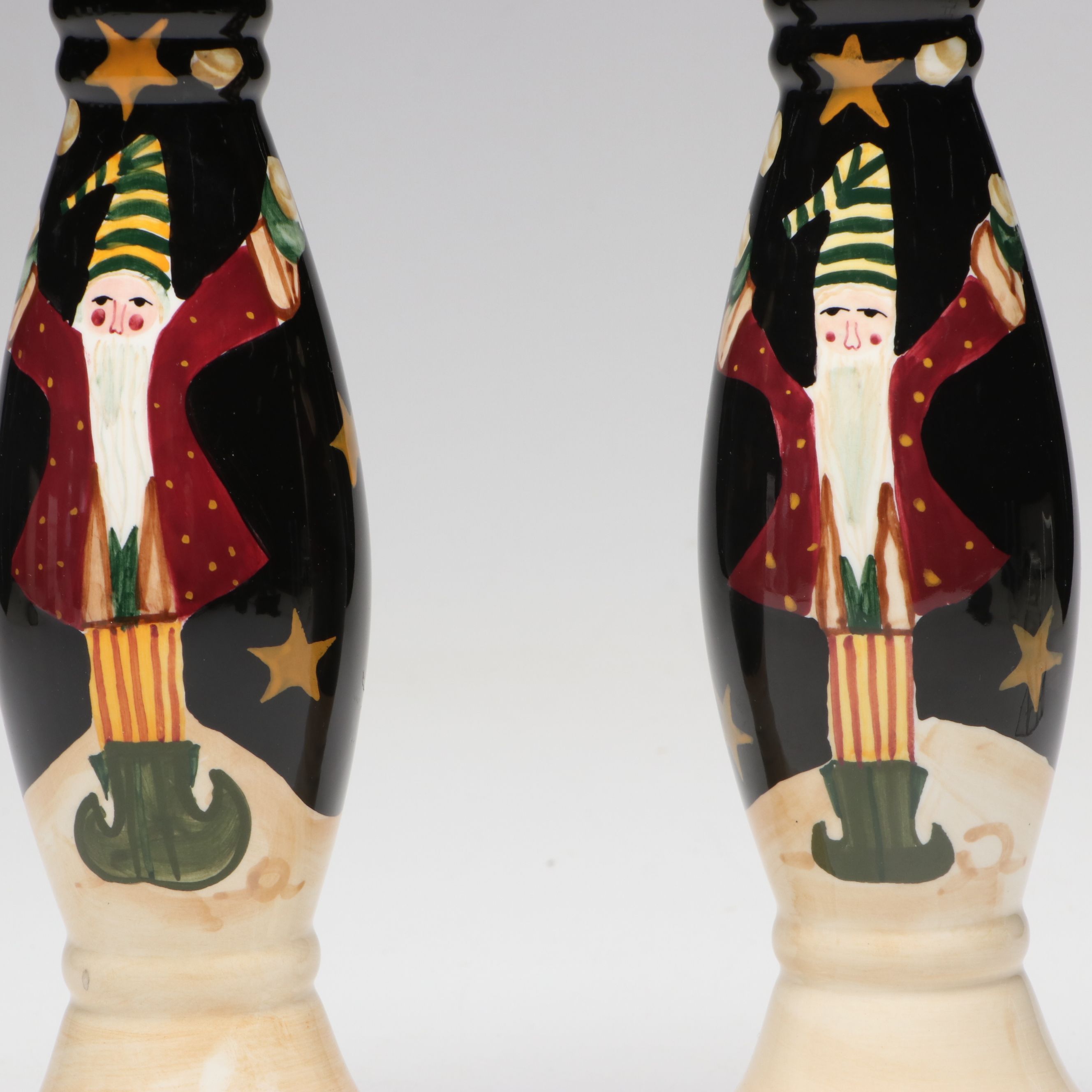 Certified International Christmas Ceramic Pitcher, Bowl, and Candle Holders