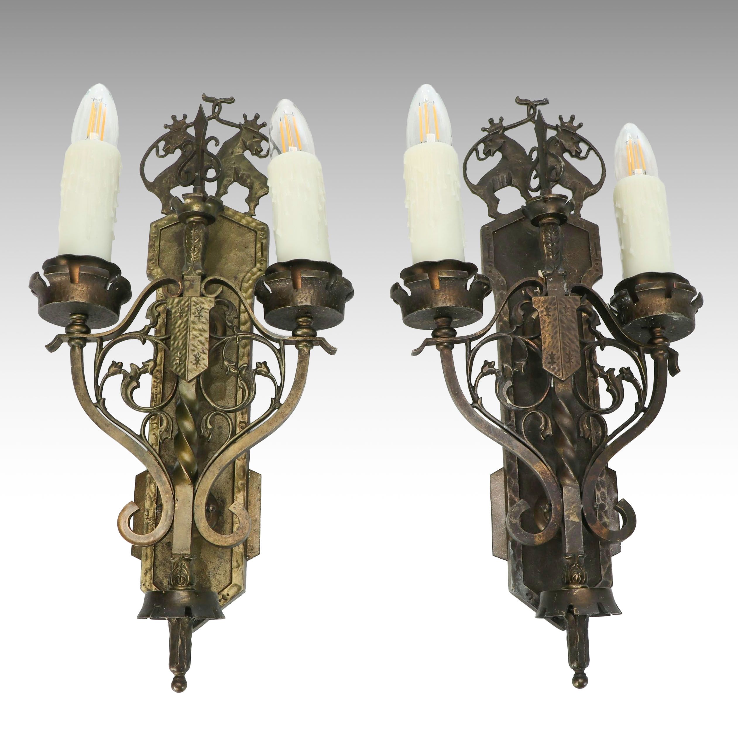 Pair of Gothic Revival Style Brass Wall Sconces