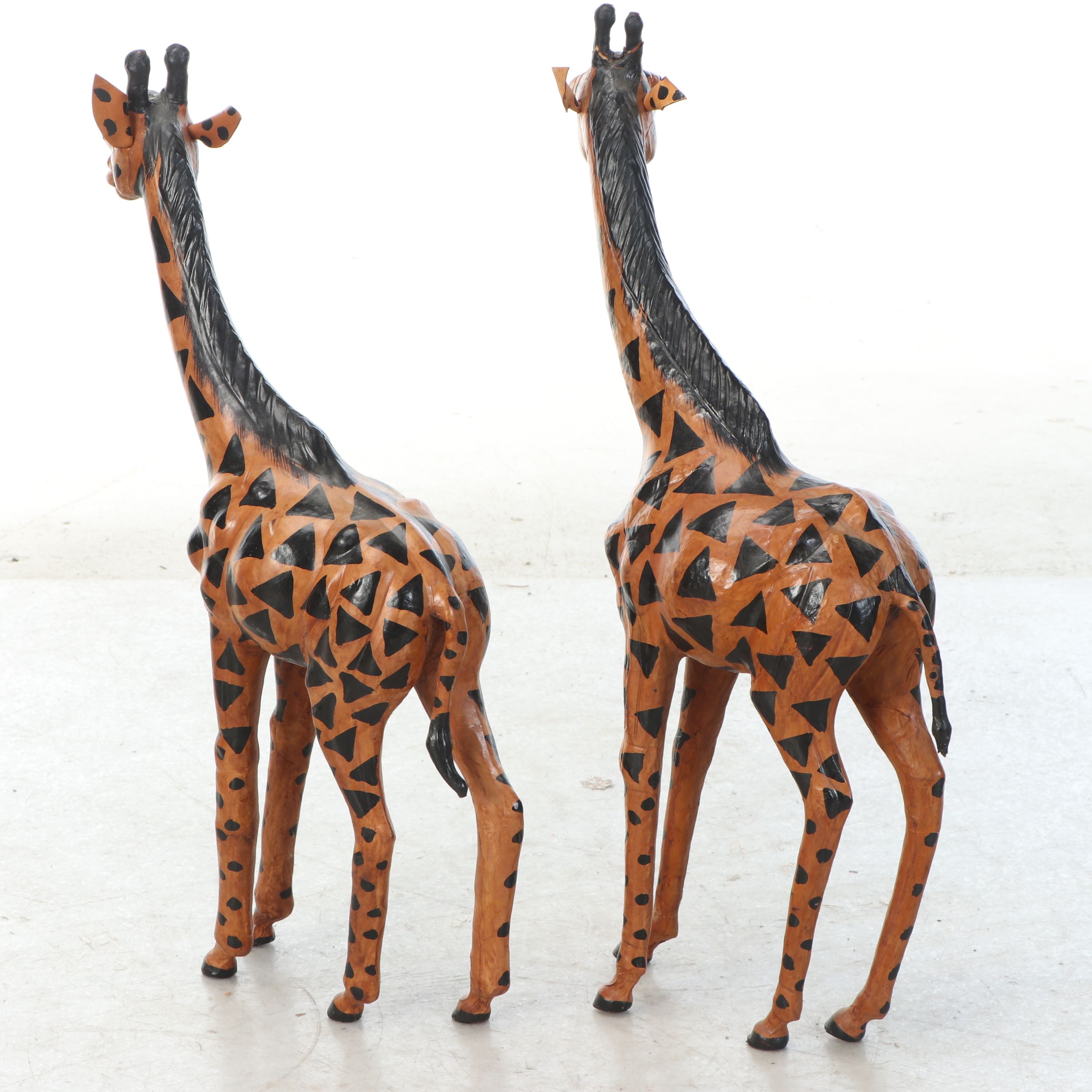 Pair of Hand-Painted Leather Wrapped Giraffes